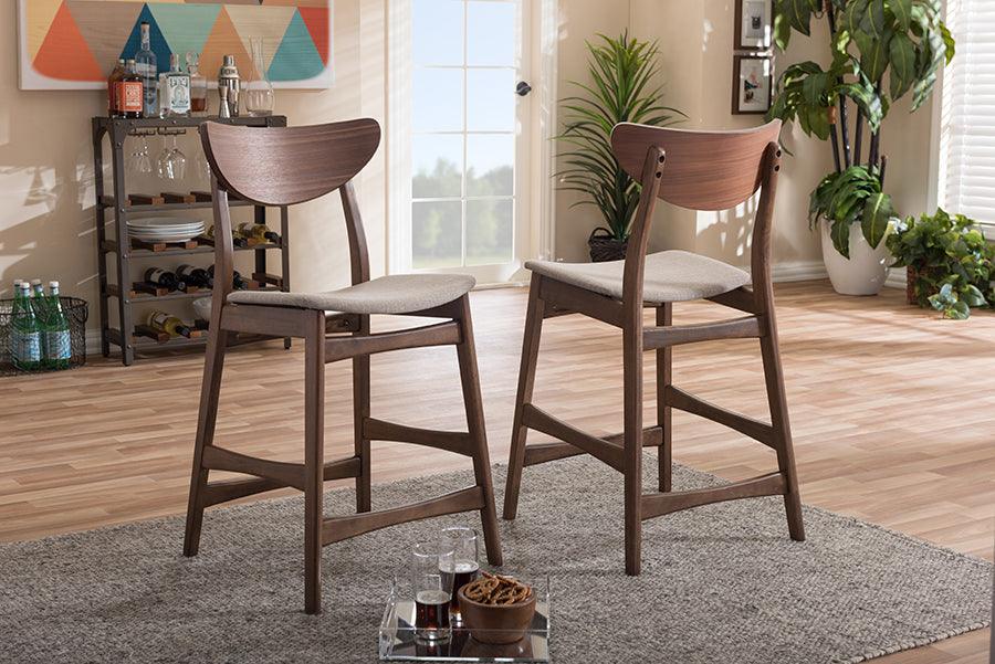 Latina Mid-century Retro Modern Scandinavian Style Light Fabric Upholstered Wood Finishing 24-Inches Counter Stool (Set of 2)