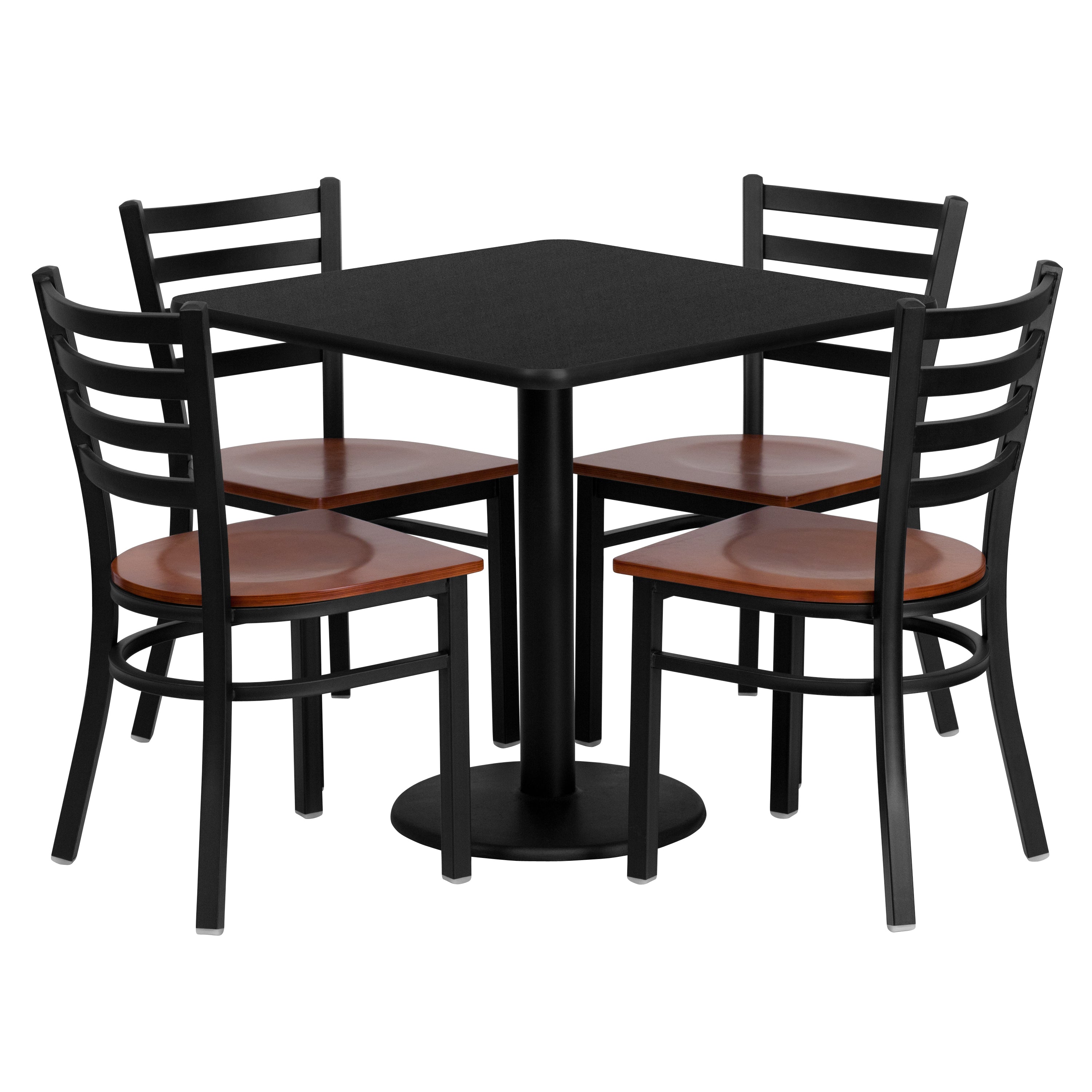 30'' Square Laminate Table Set with 4 Ladder Back Metal Chairs-Laminate Restaurant Table and Chair Set-Flash Furniture-Wall2Wall Furnishings