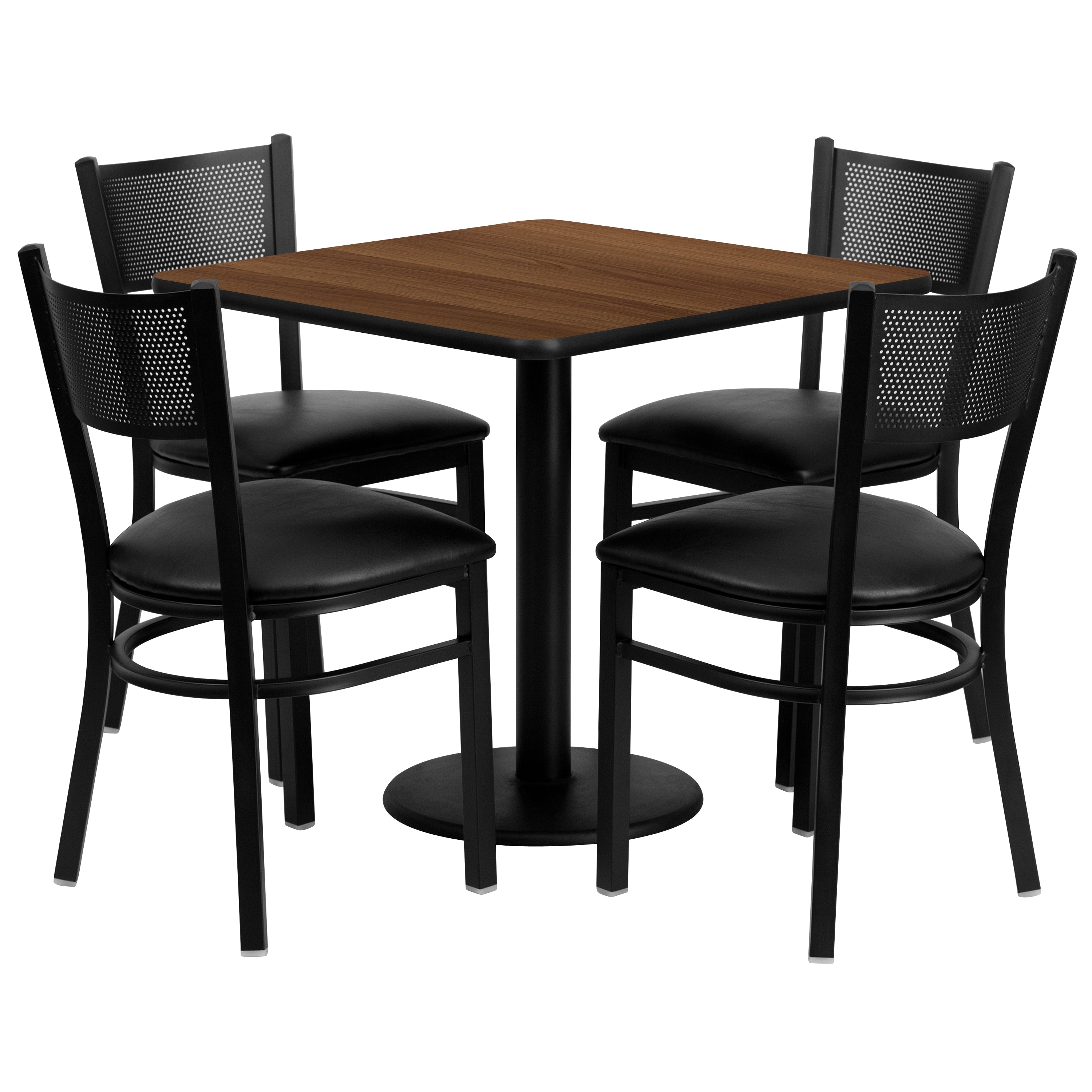 30'' Square Laminate Table Set with 4 Grid Back Metal Chairs-Laminate Restaurant Table and Chair Set-Flash Furniture-Wall2Wall Furnishings
