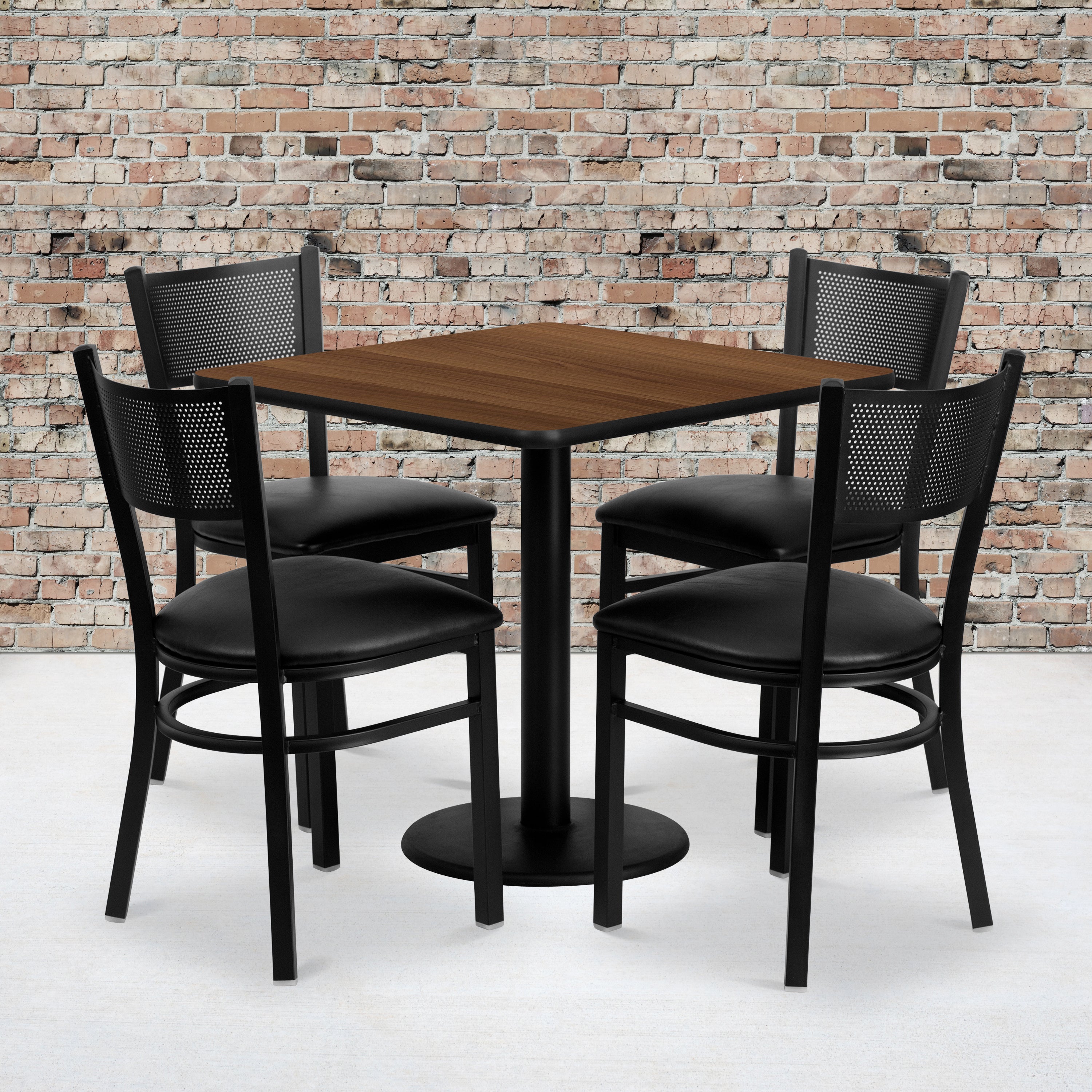 30'' Square Laminate Table Set with 4 Grid Back Metal Chairs-Laminate Restaurant Table and Chair Set-Flash Furniture-Wall2Wall Furnishings
