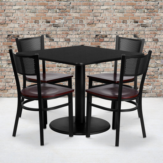 36'' Square Laminate Table Set with 4 Grid Back Metal Chairs
