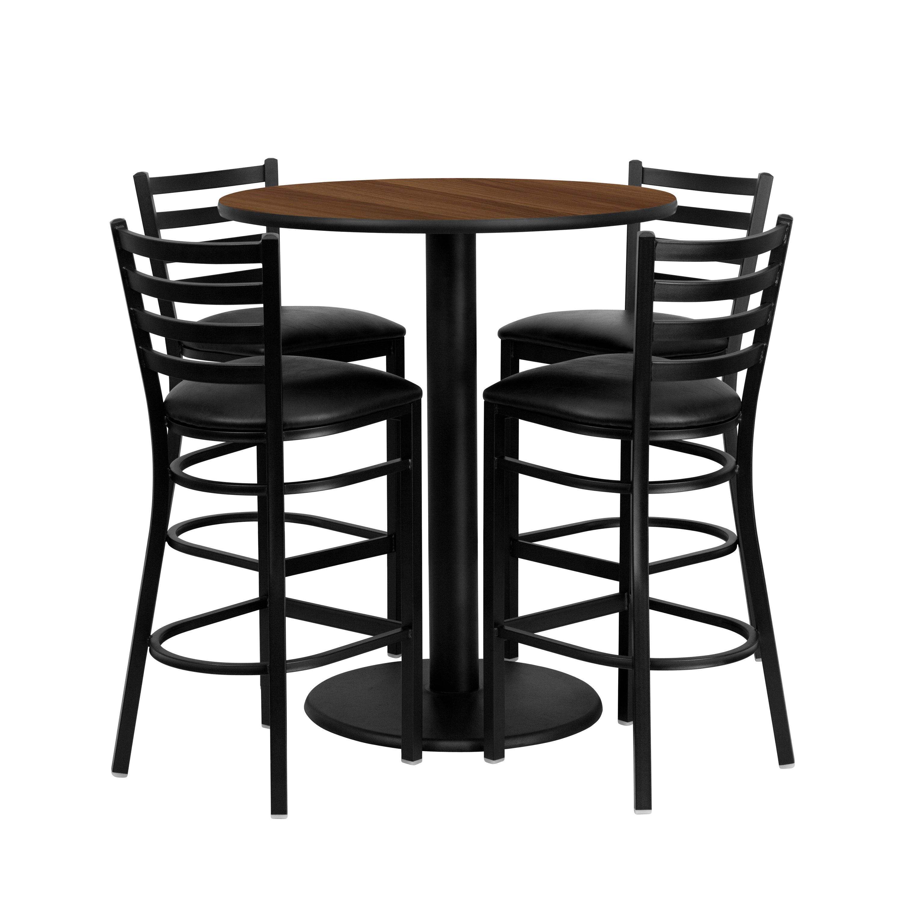 36'' Round Laminate Table Set with 4 Ladder Back Metal Barstools-Laminate Restaurant Bar Table and Stool Set-Flash Furniture-Wall2Wall Furnishings