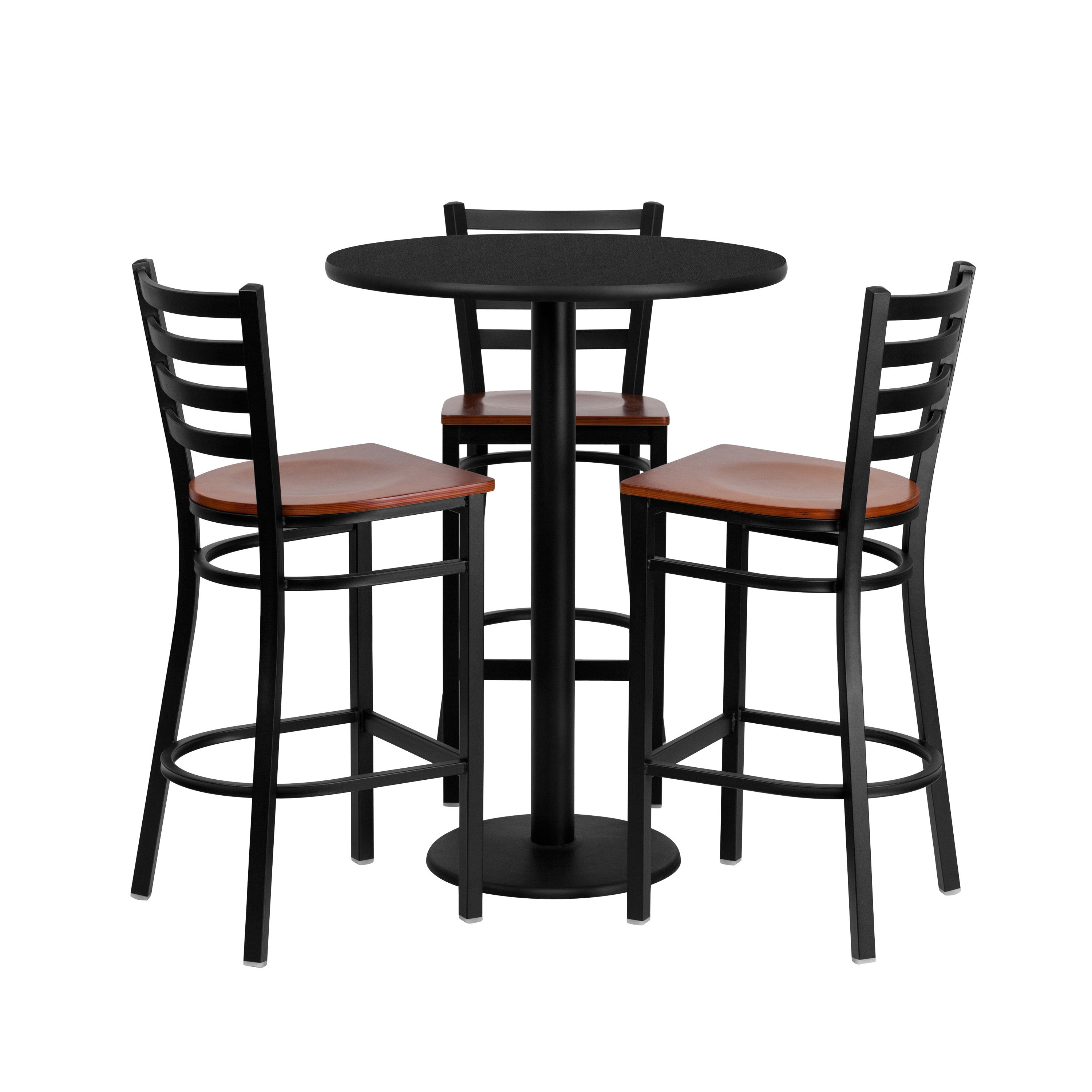 30'' Round Laminate Table Set with 3 Ladder Back Metal Barstools-Laminate Restaurant Bar Table and Stool Set-Flash Furniture-Wall2Wall Furnishings