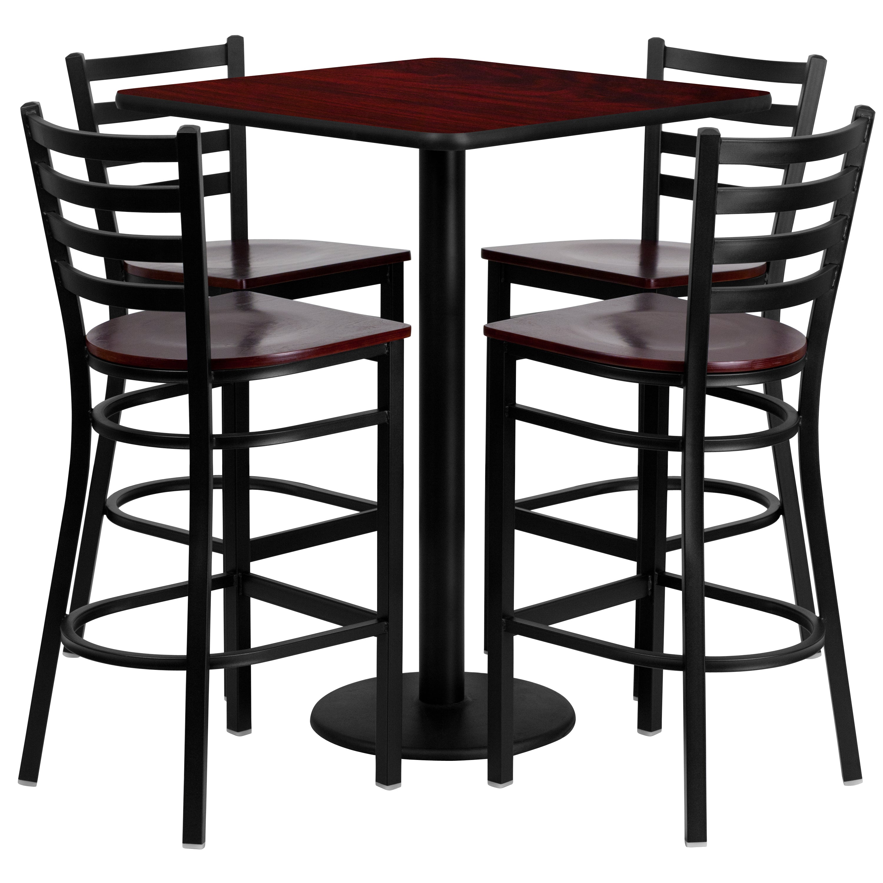 30'' Square Laminate Table Set with 4 Ladder Back Metal Barstools-Laminate Restaurant Bar Table and Stool Set-Flash Furniture-Wall2Wall Furnishings