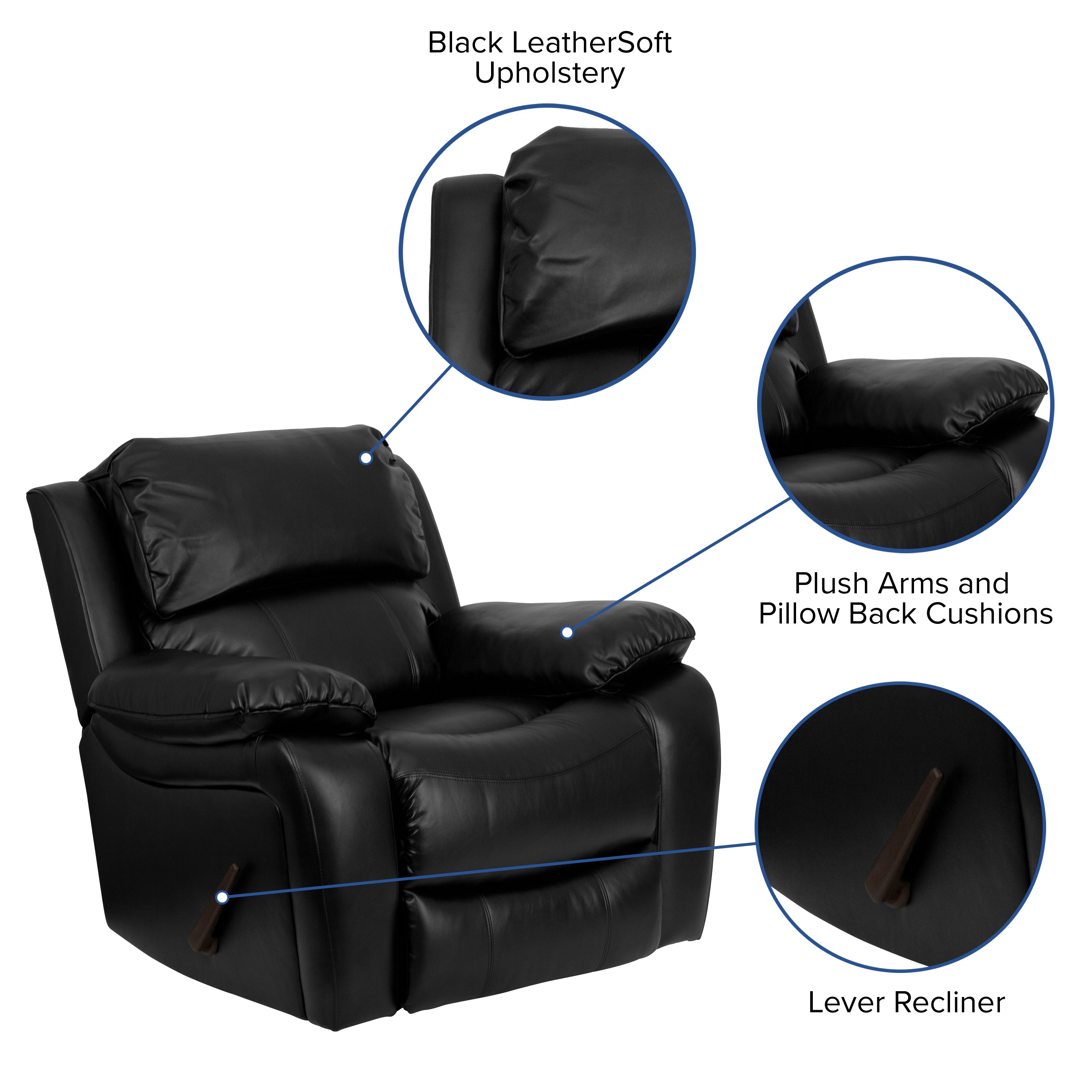 LeatherSoftSoft Rocker Recliner-Recliner-Flash Furniture-Wall2Wall Furnishings