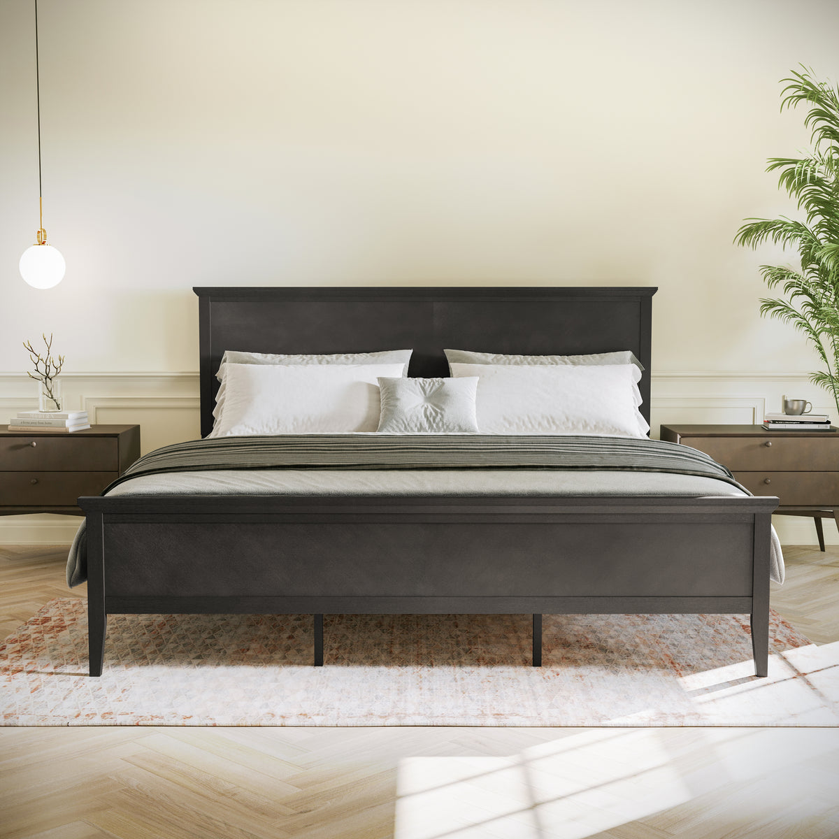 Fiona Solid Wood Platform Bed Frame with Headboard, Footboard, and Slatted Bottom