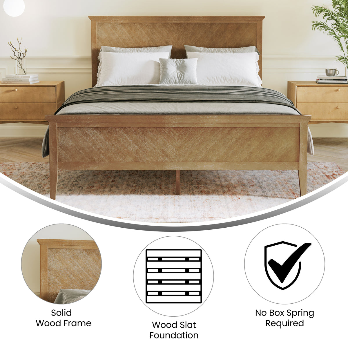 Fiona Solid Wood Platform Bed Frame with Headboard, Footboard, and Slatted Bottom