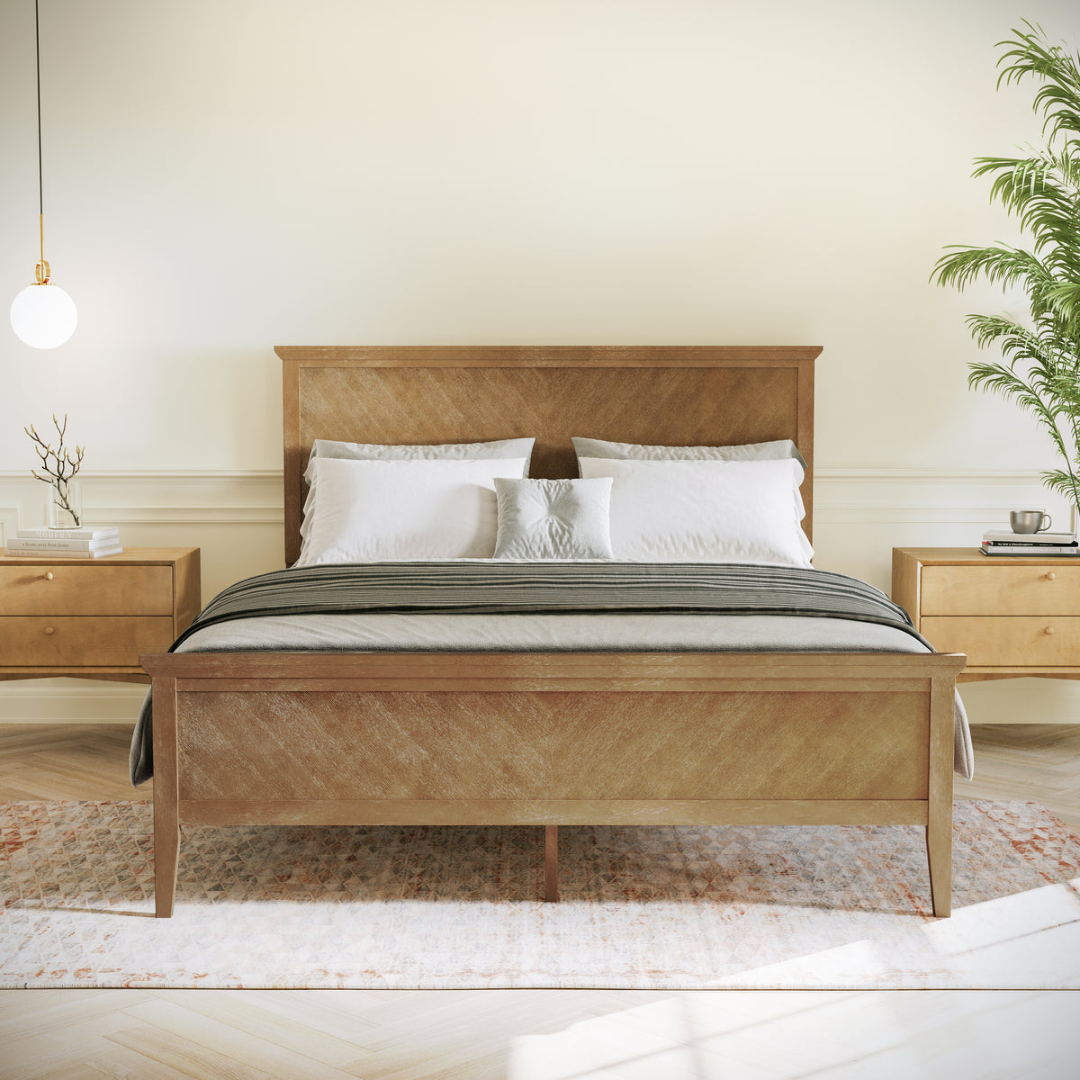 Fiona Solid Wood Platform Bed Frame with Headboard, Footboard, and Slatted Bottom