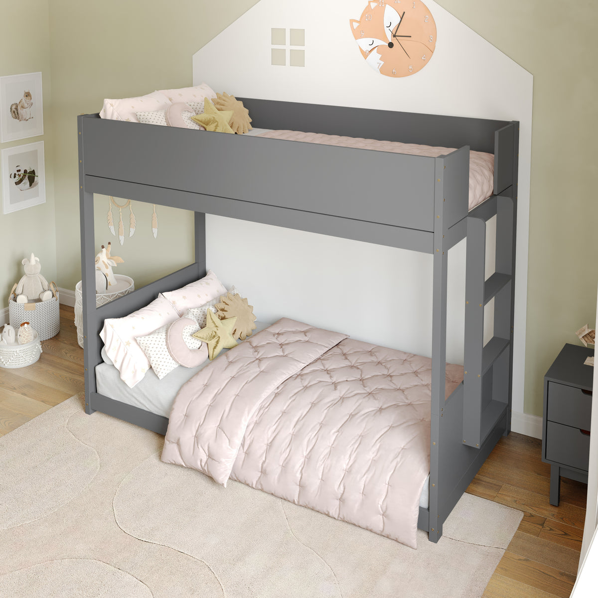 Dallas Convertible Solid Wood Bunk Bed Frame with Ladder for Kids, No Box Spring Needed