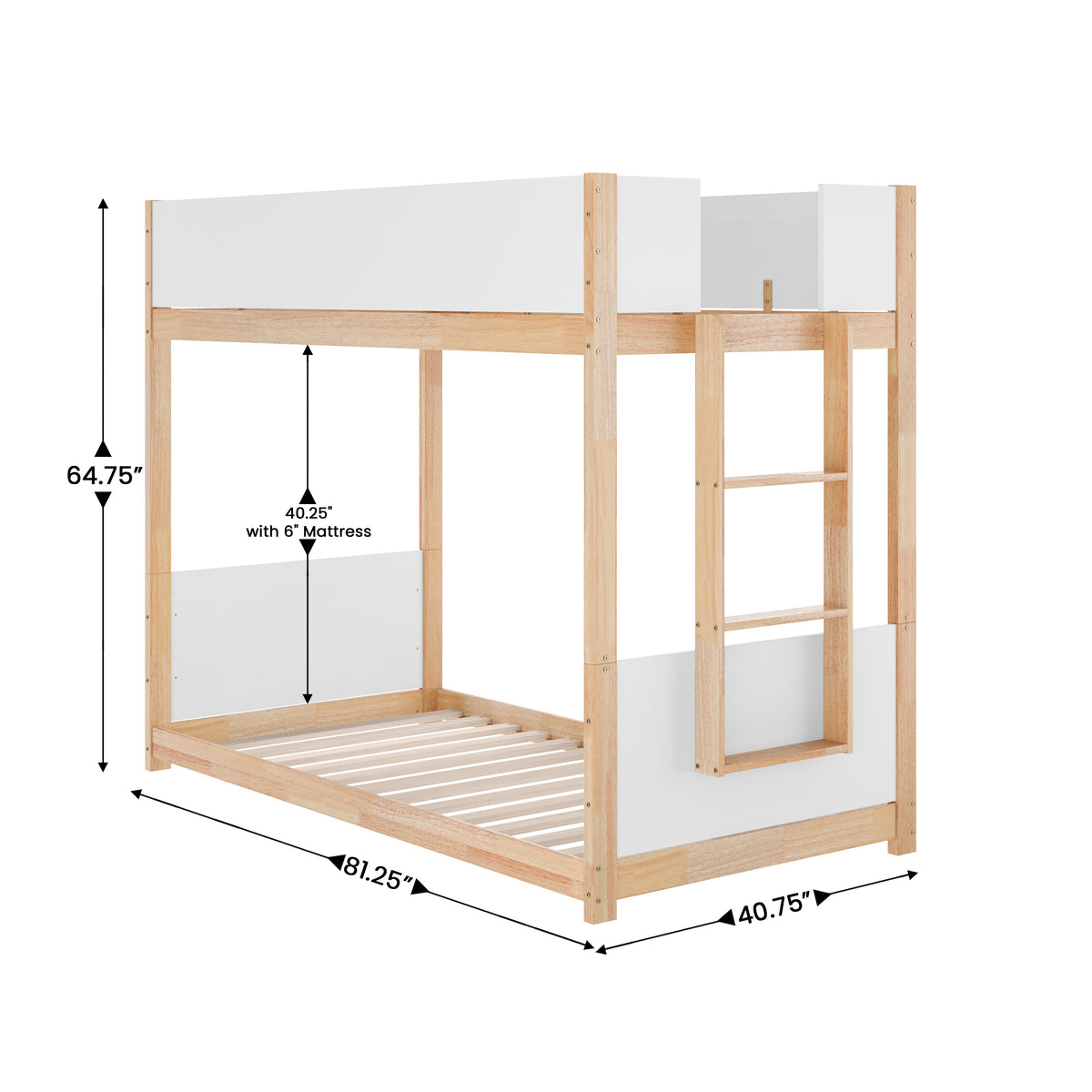 Dallas Convertible Solid Wood Bunk Bed Frame with Ladder for Kids, No Box Spring Needed