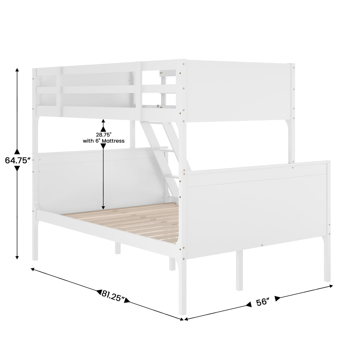 Dallas Convertible Slatted Solid Wood Bunk Bed Frame with Ladder for Kids, No Box Spring Needed