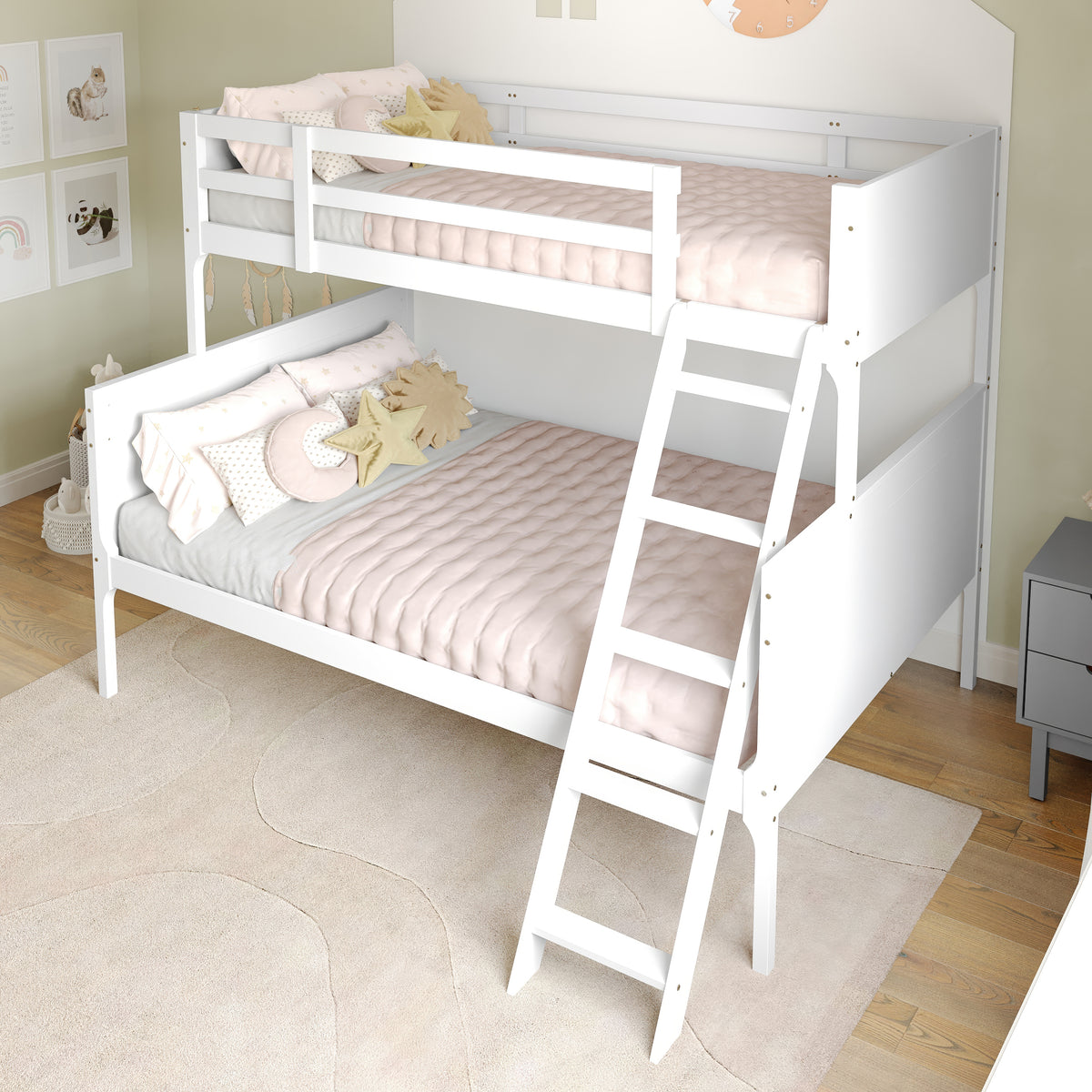 Dallas Convertible Slatted Solid Wood Bunk Bed Frame with Ladder for Kids, No Box Spring Needed