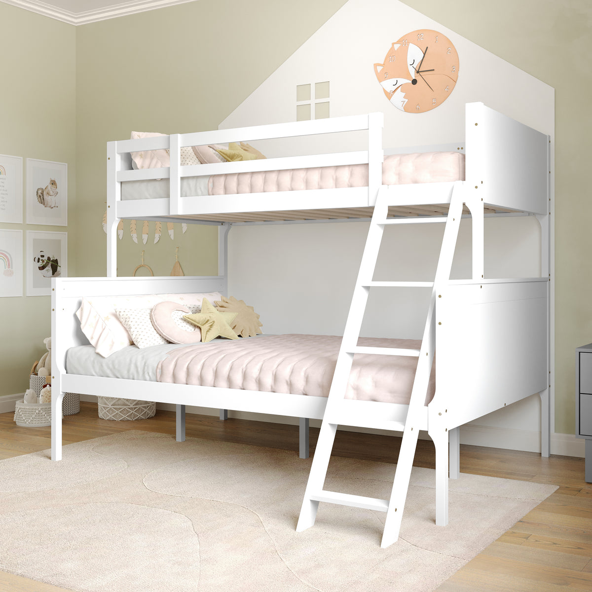 Dallas Convertible Slatted Solid Wood Bunk Bed Frame with Ladder for Kids, No Box Spring Needed