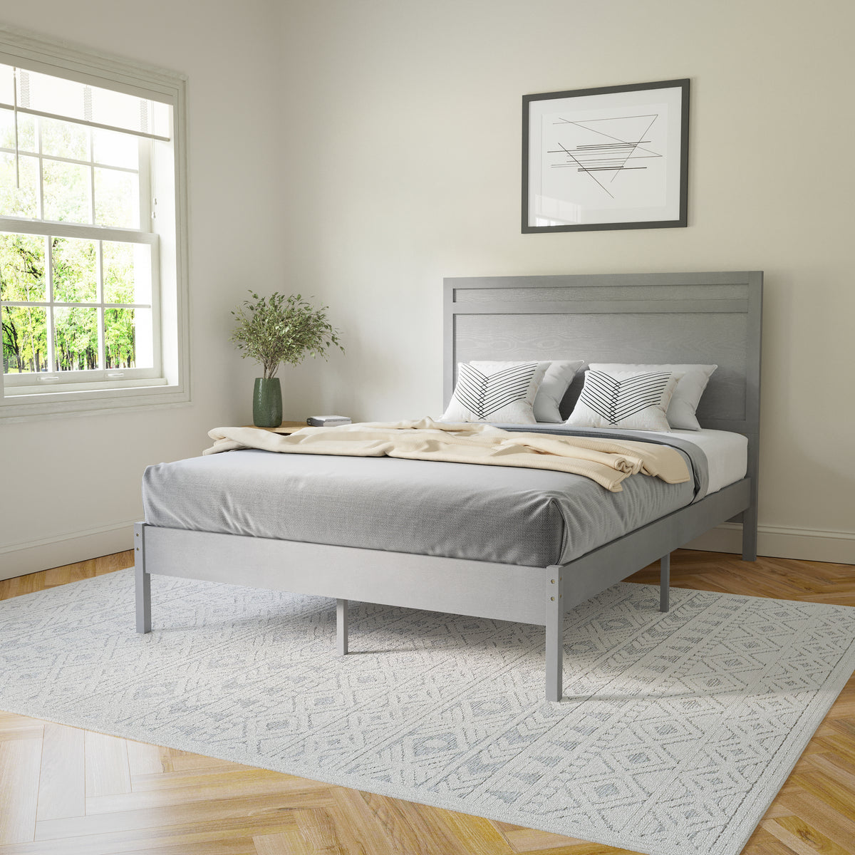 Kingston Solid Wood Platform Bed with Wooden Slats and Headboard, No Box Spring Needed