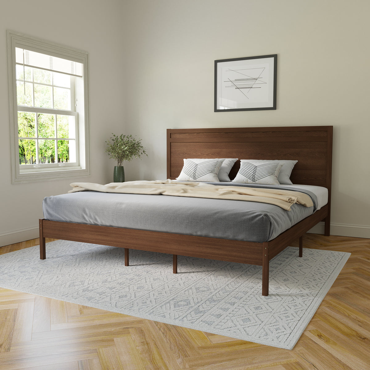 Kingston Solid Wood Platform Bed with Wooden Slats and Headboard, No Box Spring Needed