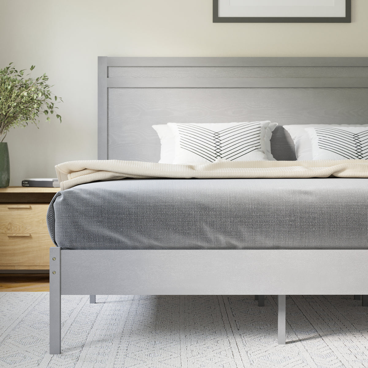 Kingston Solid Wood Platform Bed with Wooden Slats and Headboard, No Box Spring Needed