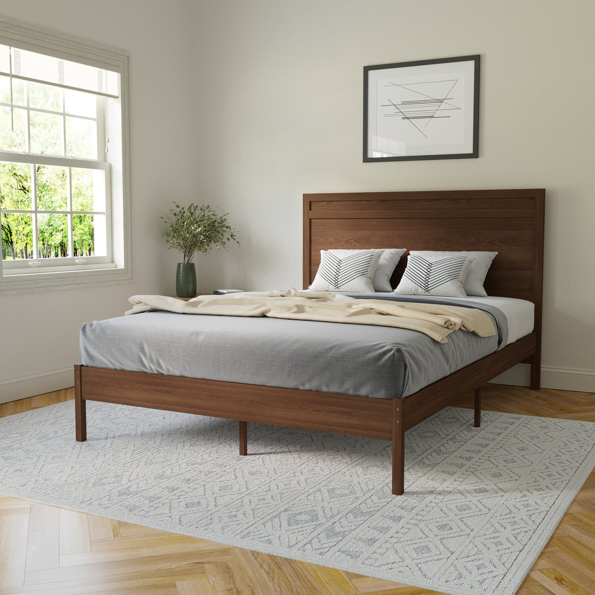 Kingston Solid Wood Platform Bed with Wooden Slats and Headboard, No Box Spring Needed