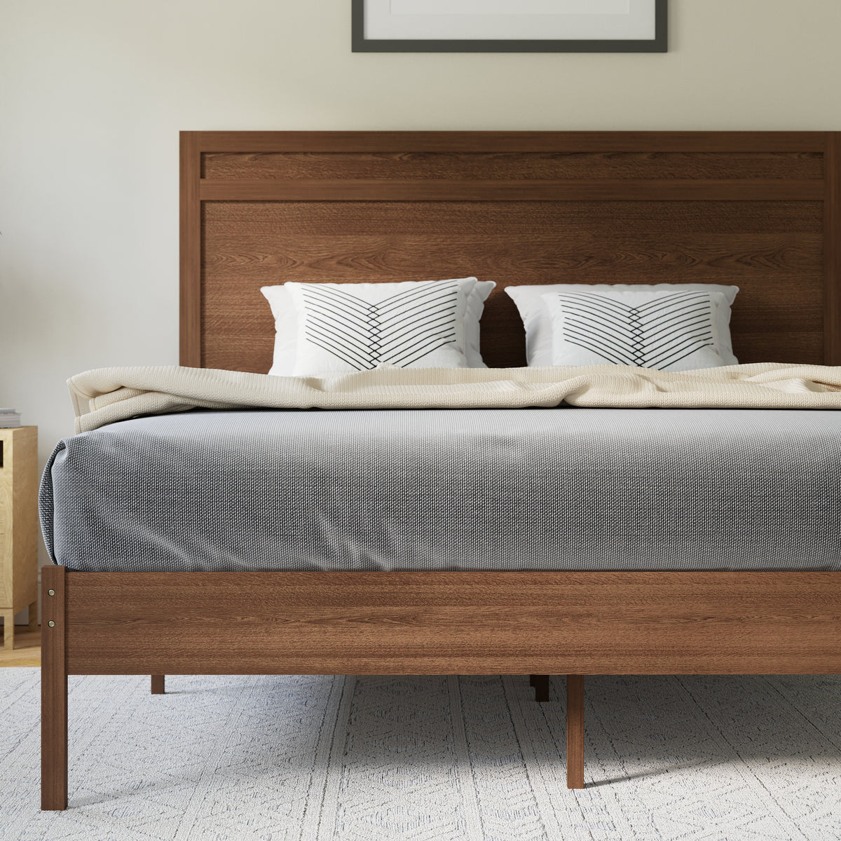 Kingston Solid Wood Platform Bed with Wooden Slats and Headboard, No Box Spring Needed