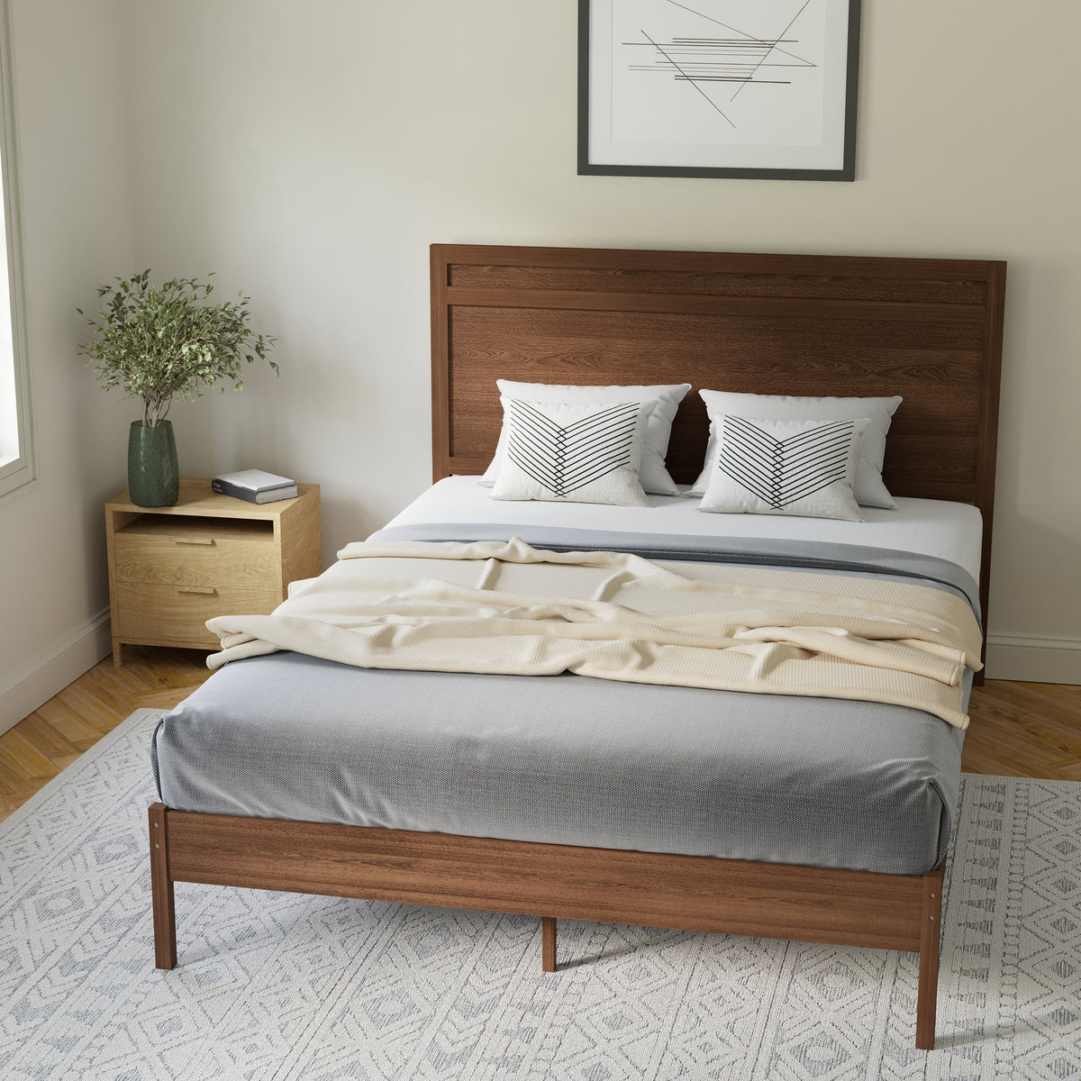 Kingston Solid Wood Platform Bed with Wooden Slats and Headboard, No Box Spring Needed