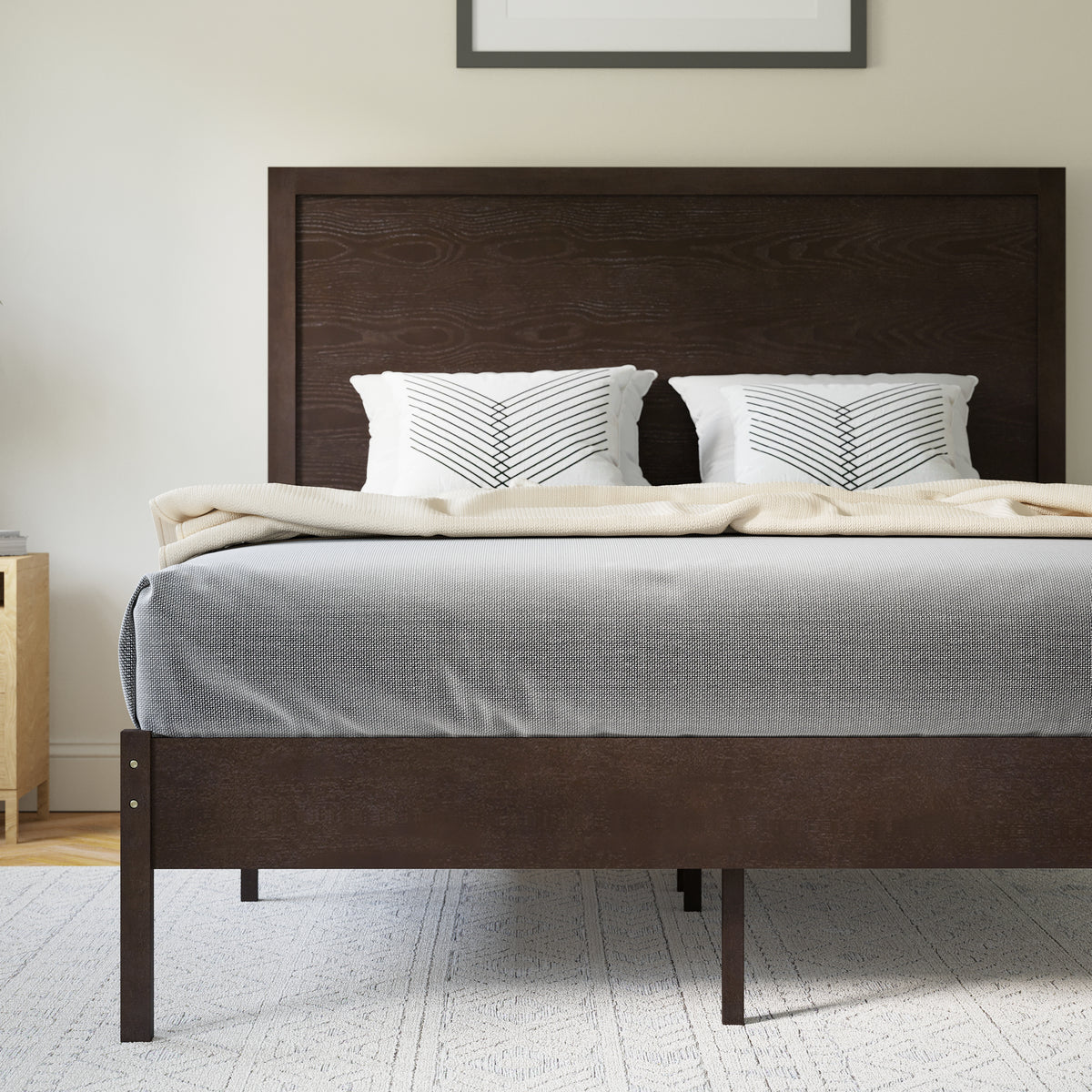 Asher Solid Wood Platform Bed with Wooden Slats and Headboard, No Box Spring Needed