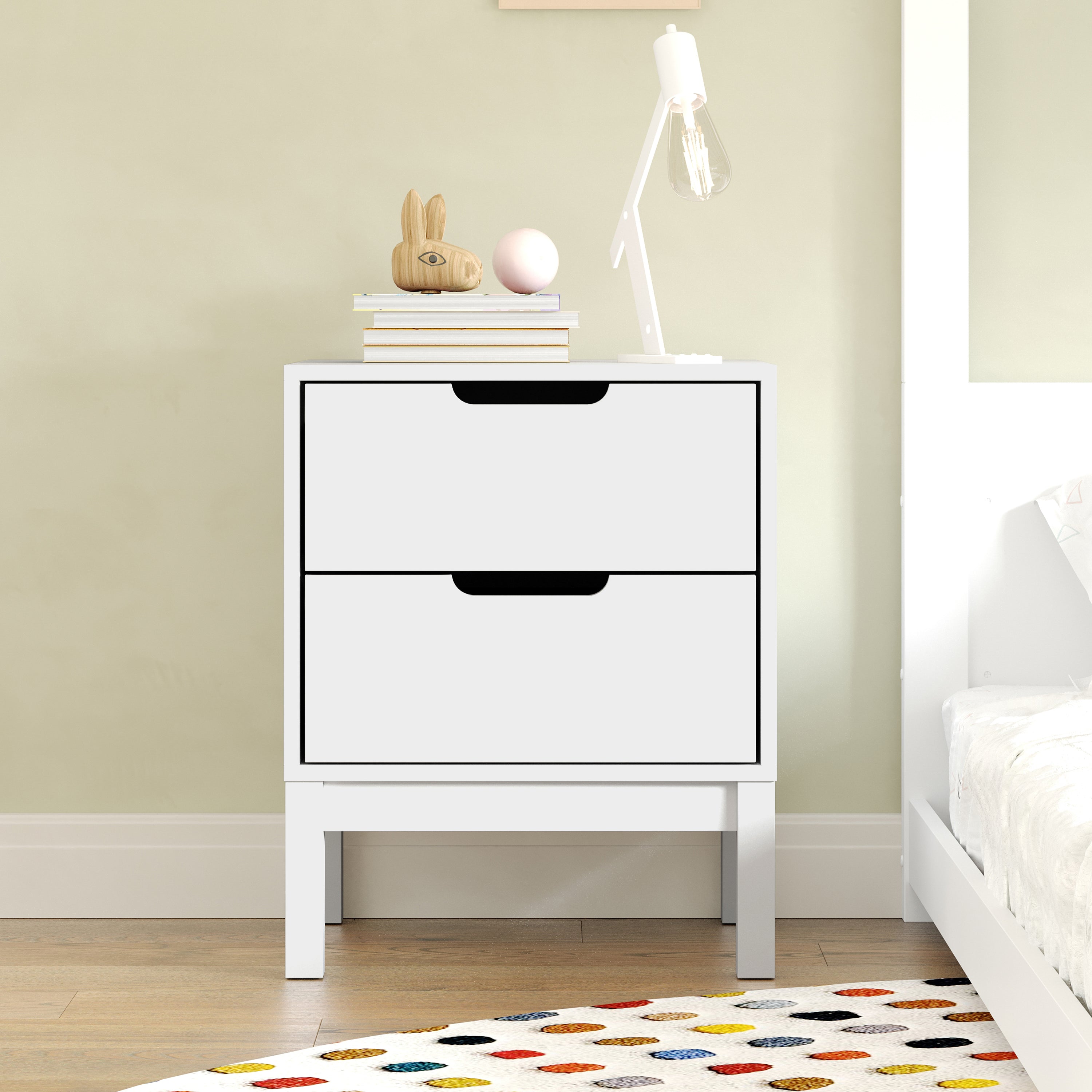 Dallas Wooden Night Stand, Bedroom Side Table with 2 Storage Drawers for Kids