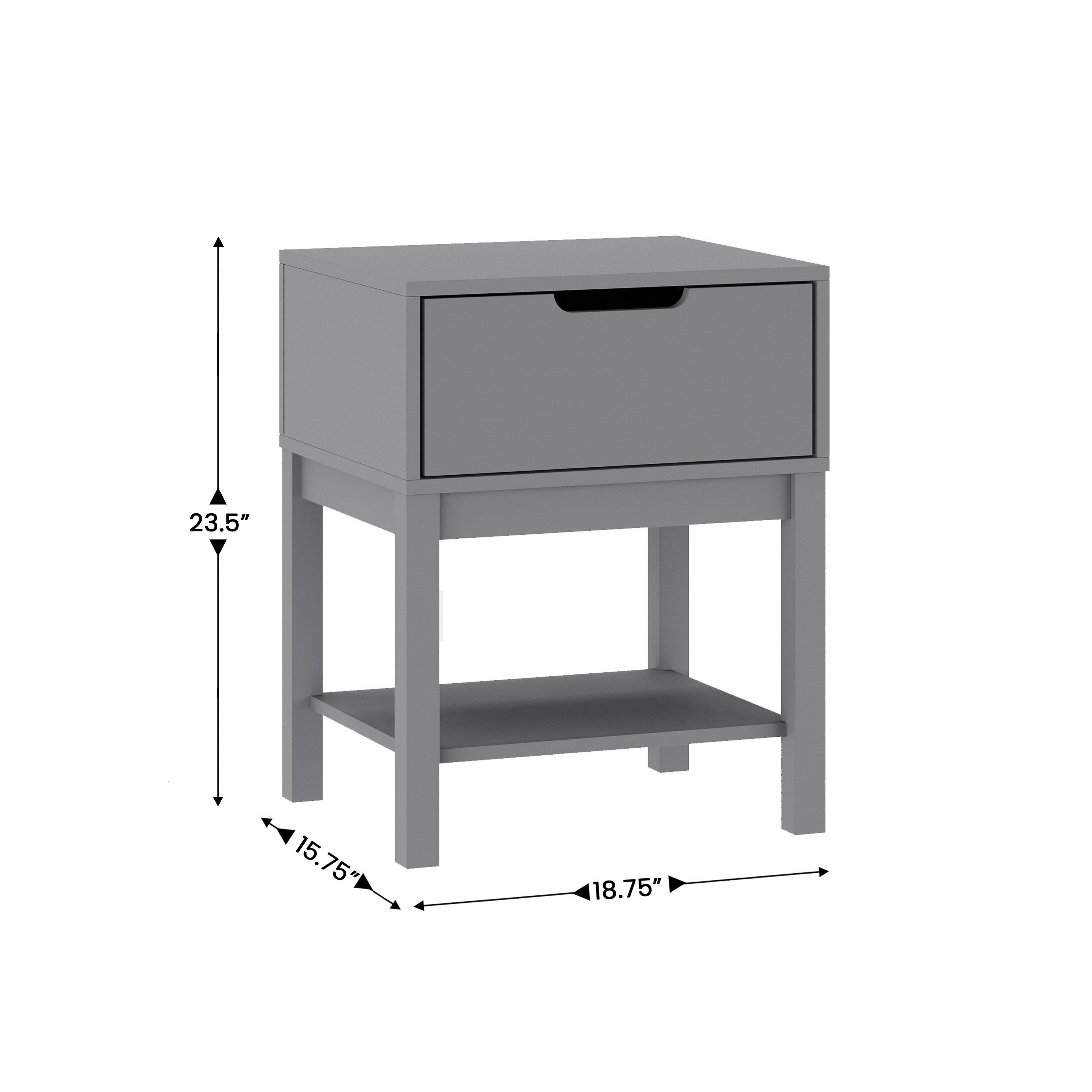 Dallas Wooden Night Stand, Bedroom Side Table with Storage Drawer and Shelf for Kids