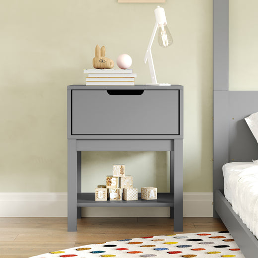 Dallas Wooden Night Stand, Bedroom Side Table with Storage Drawer and Shelf for Kids