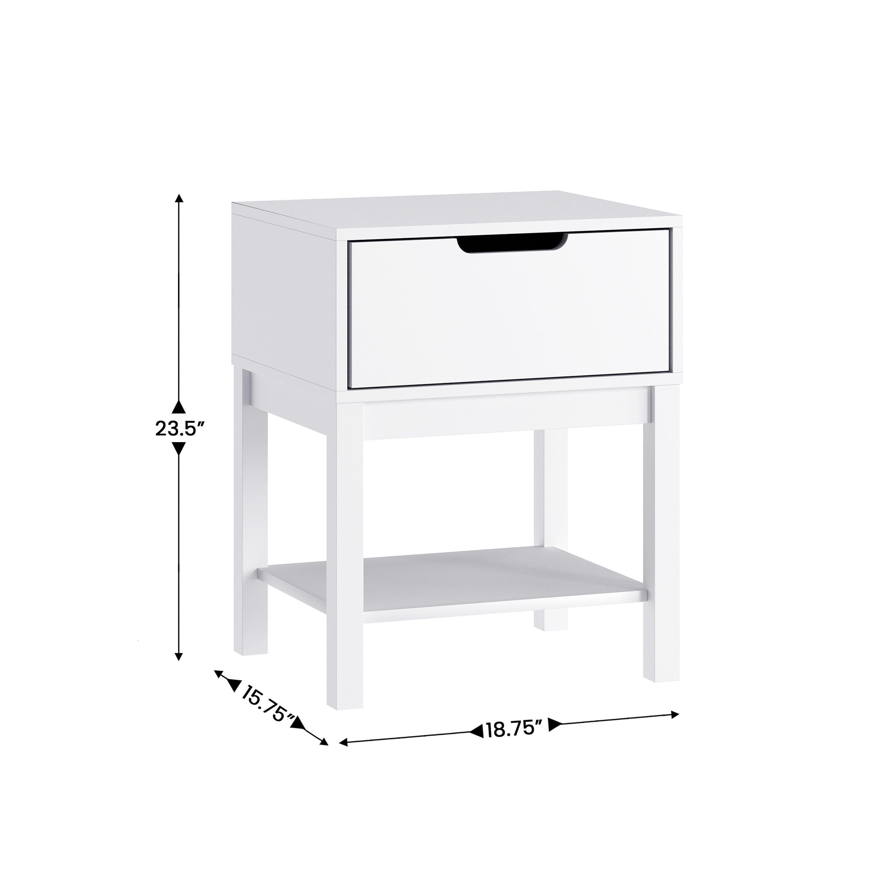 Dallas Wooden Night Stand, Bedroom Side Table with Storage Drawer and Shelf for Kids