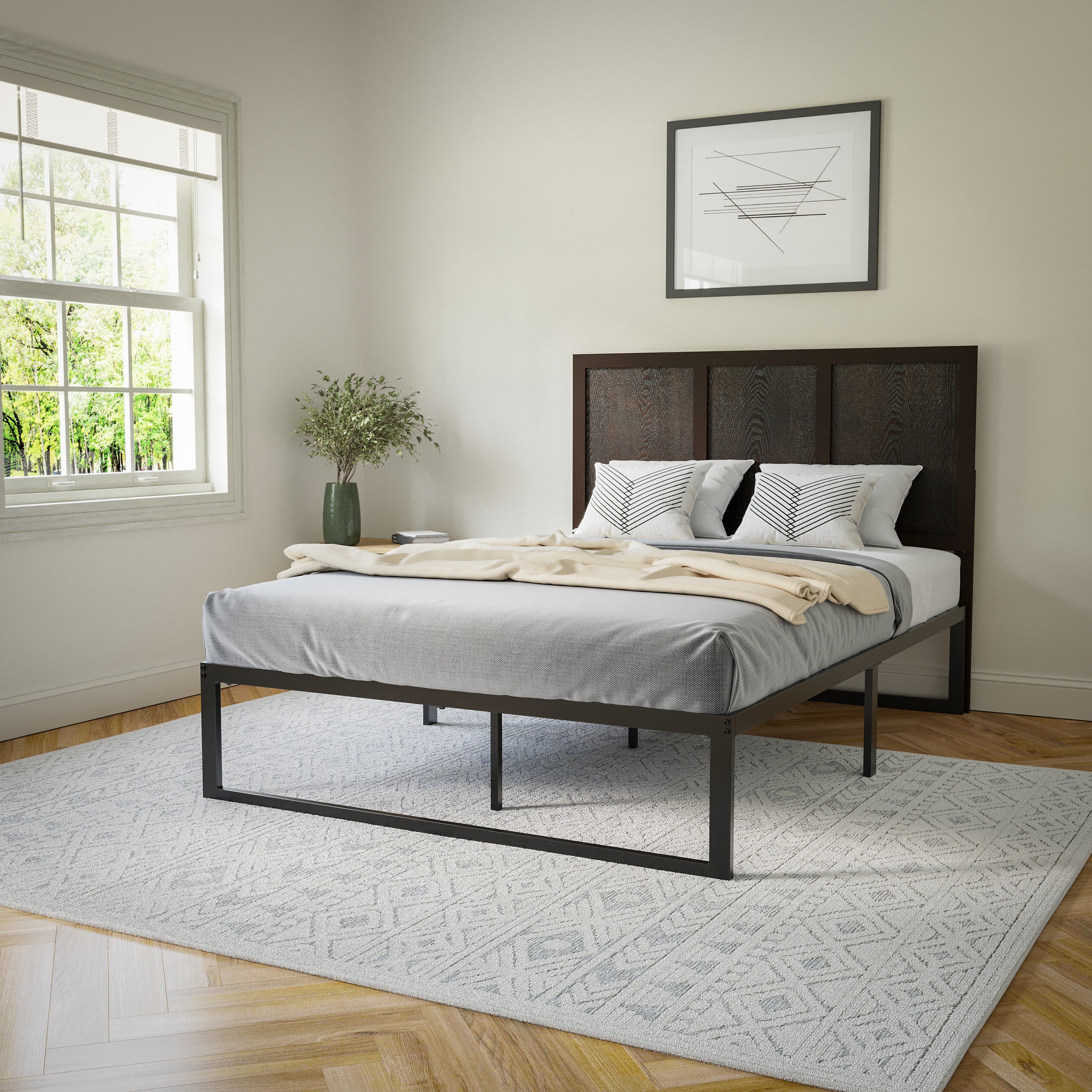 Oliver Paneled Wooden Adjustable Headboard for Universal Metal Bed Frames