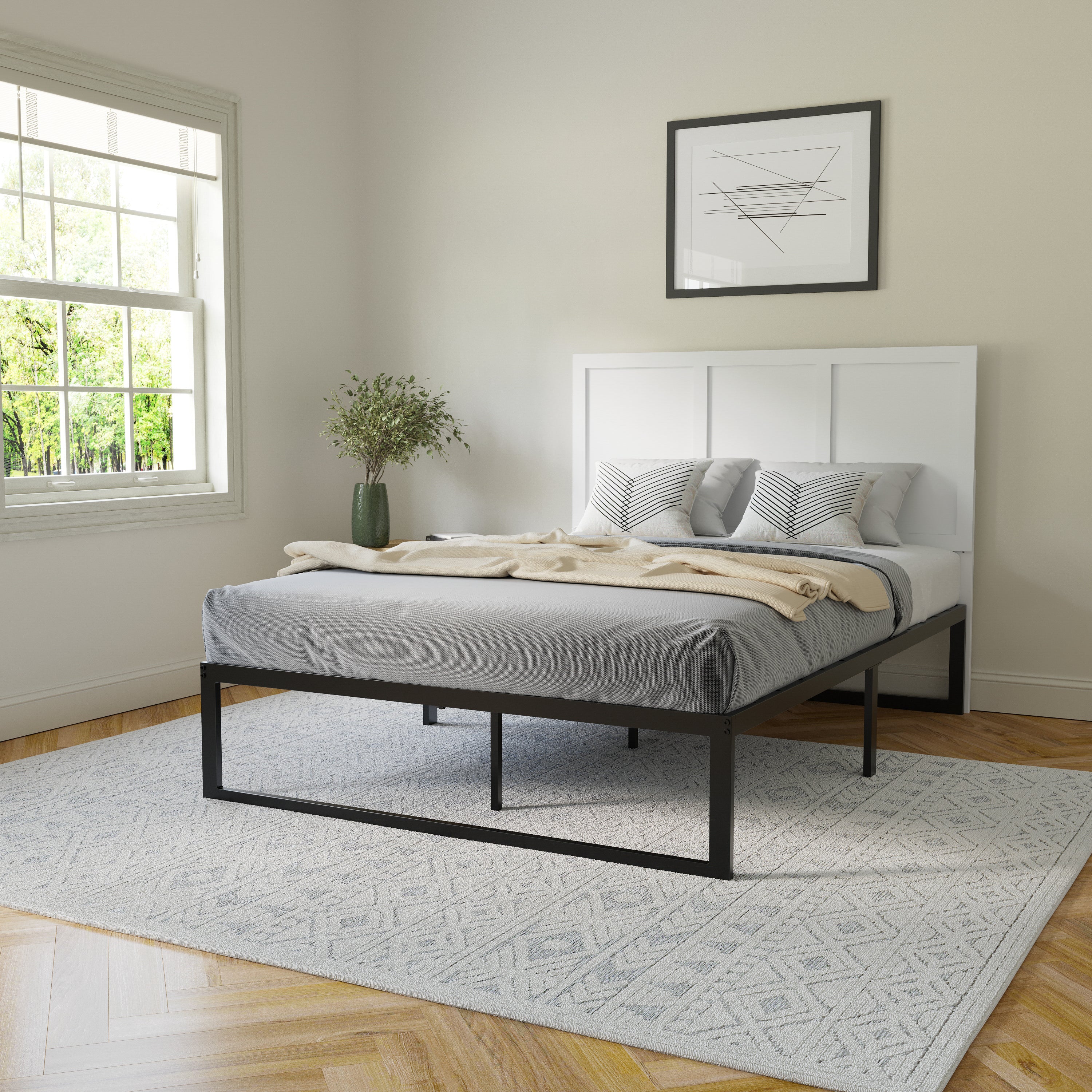 Oliver Paneled Wooden Adjustable Headboard for Universal Metal Bed Frames