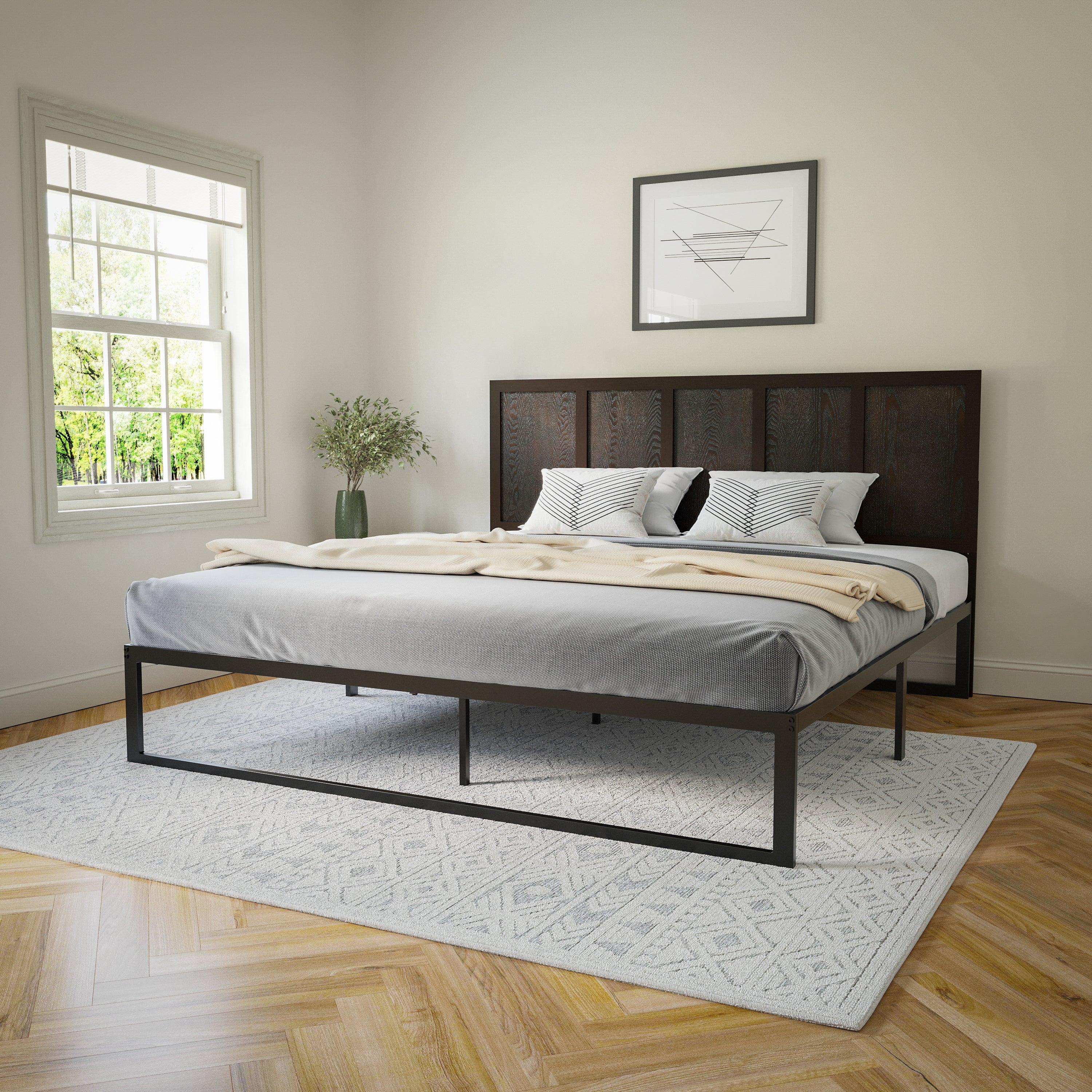Oliver Paneled Wooden Adjustable Headboard for Universal Metal Bed Frames