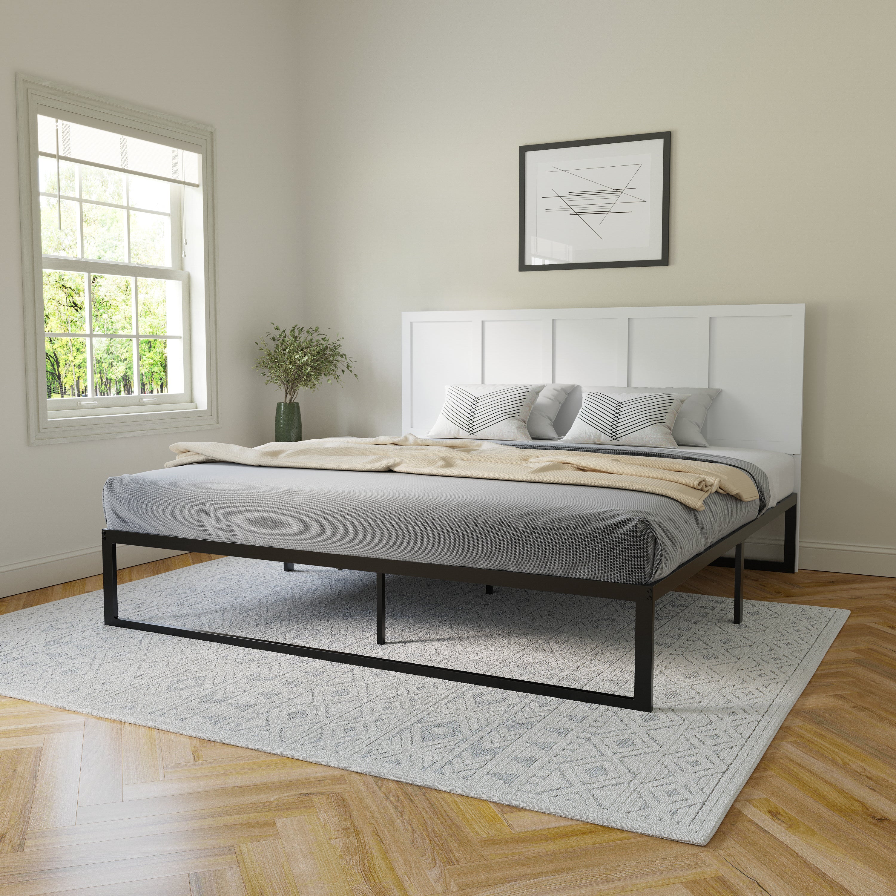 Oliver Paneled Wooden Adjustable Headboard for Universal Metal Bed Frames