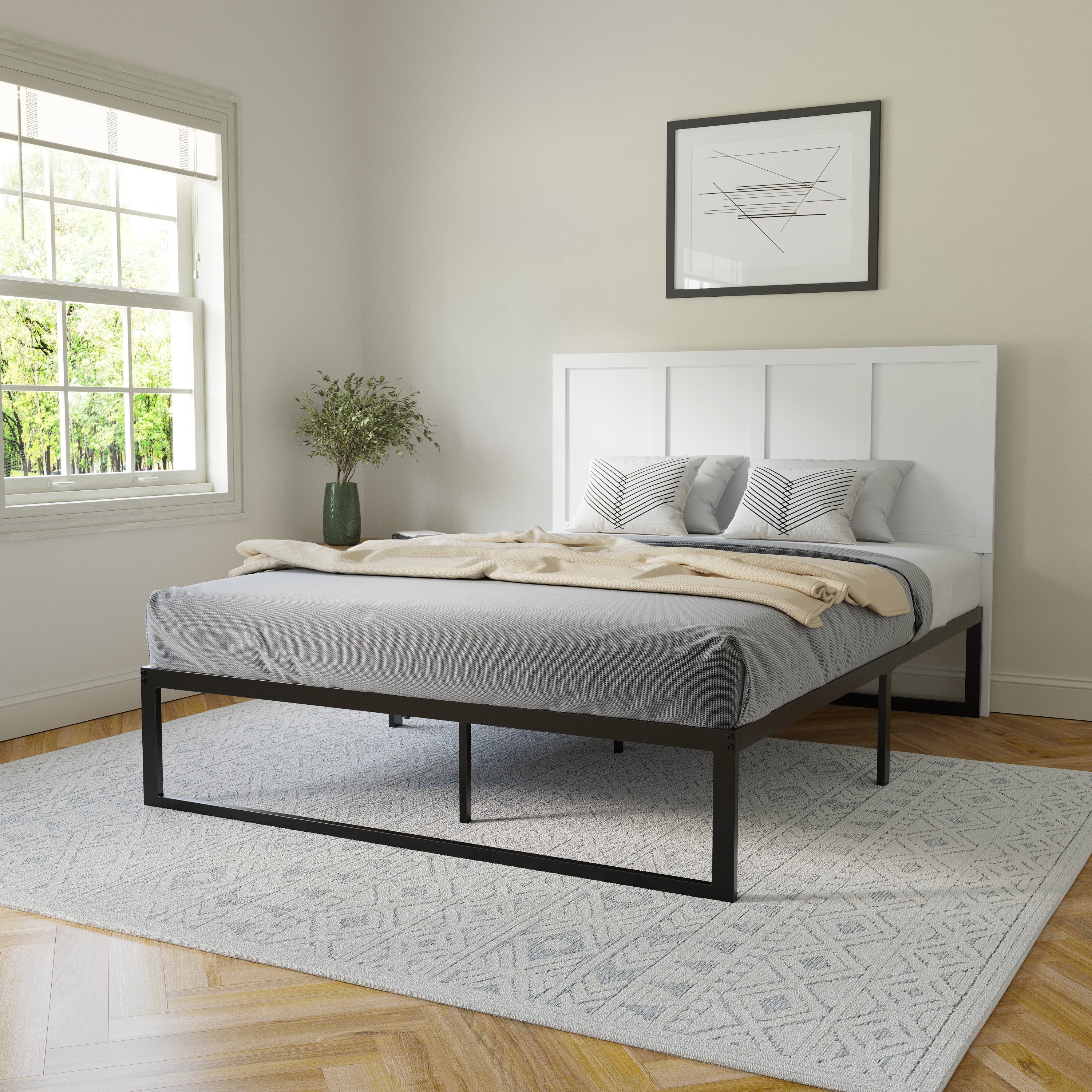 Oliver Paneled Wooden Adjustable Headboard for Universal Metal Bed Frames