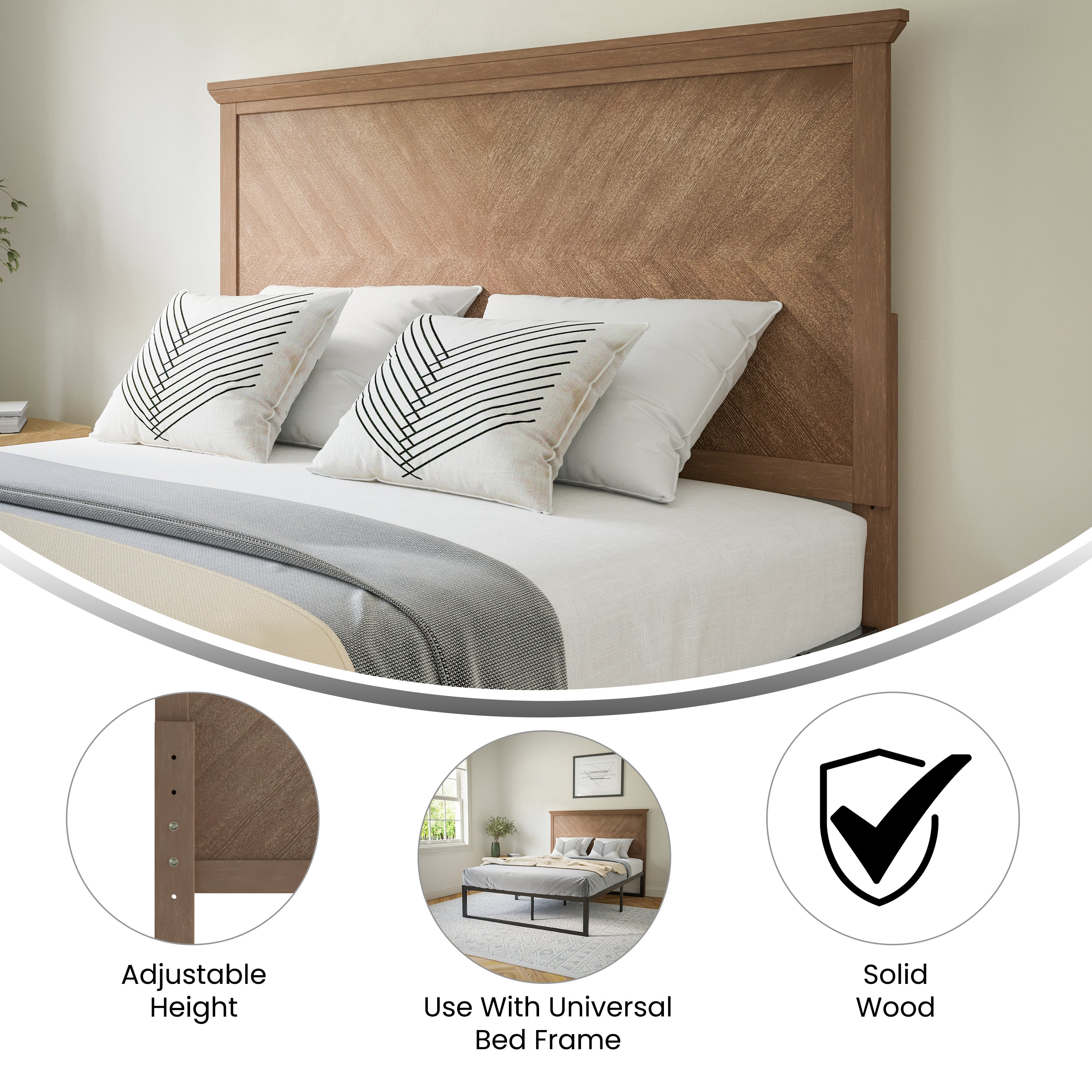 Fiona Herring Bone Wooden Adjustable Headboard for Universal Metal Bed Frames
