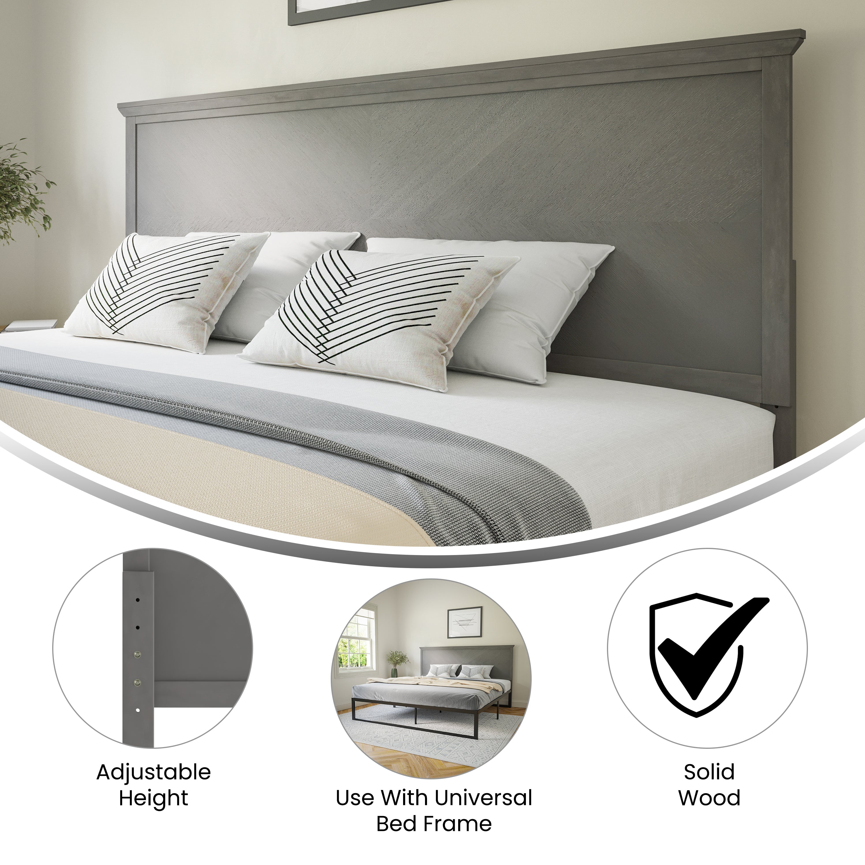 Fiona Herring Bone Wooden Adjustable Headboard for Universal Metal Bed Frames