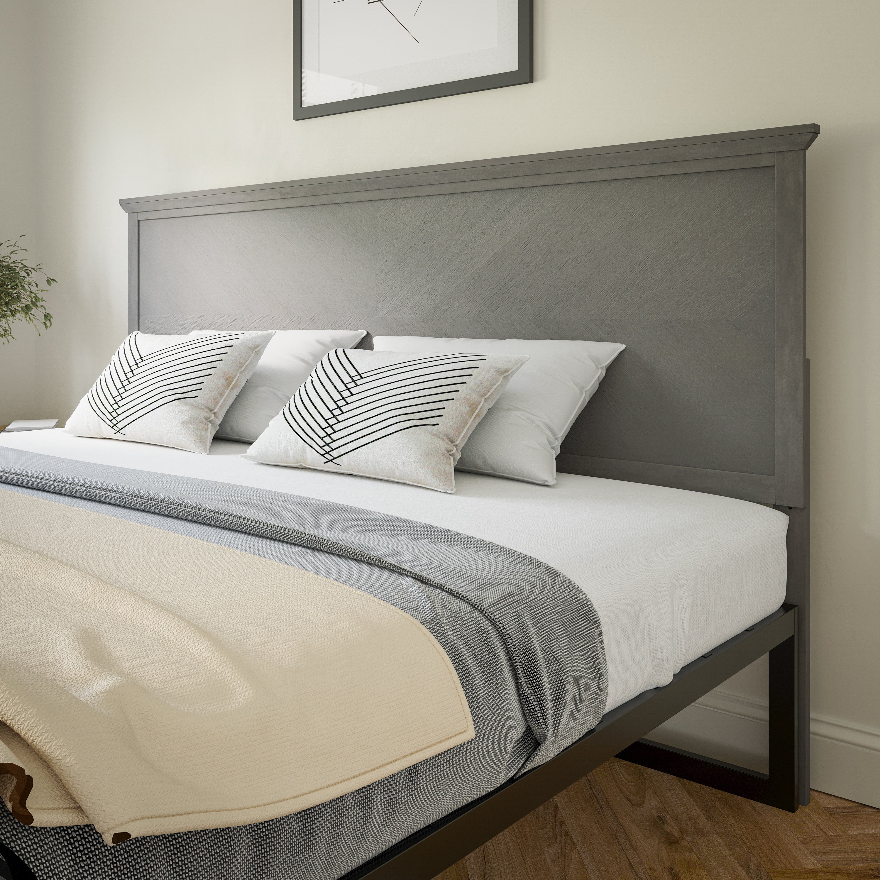 Fiona Herring Bone Wooden Adjustable Headboard for Universal Metal Bed Frames