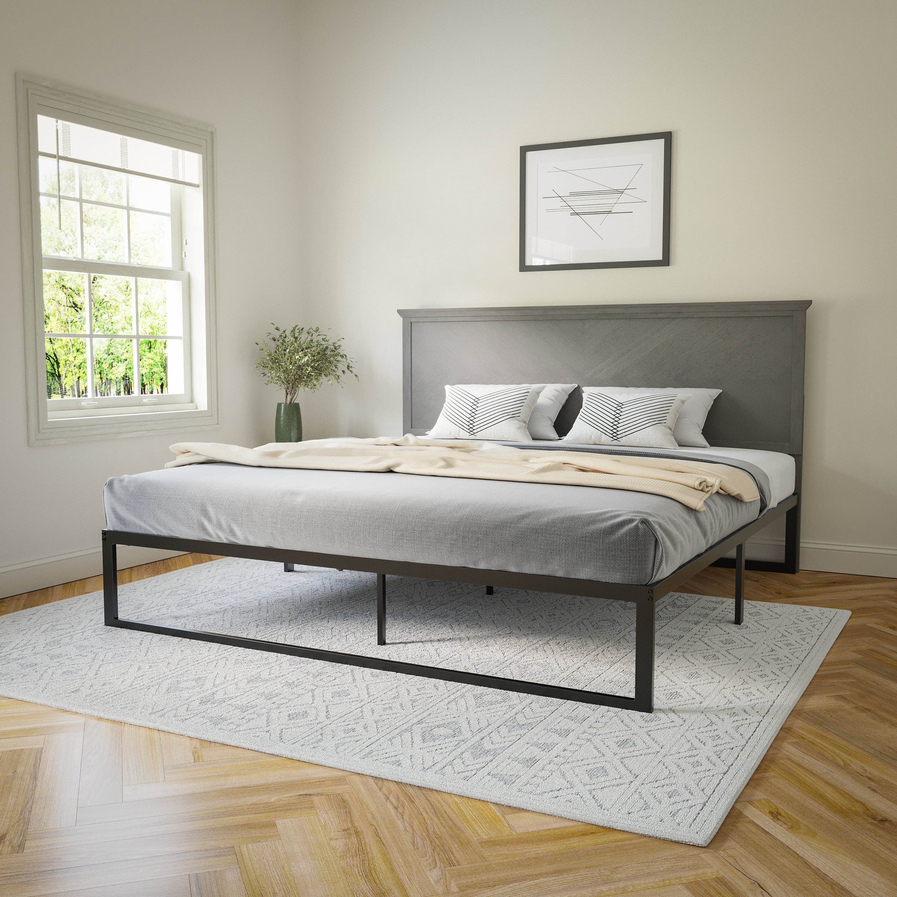 Fiona Herring Bone Wooden Adjustable Headboard for Universal Metal Bed Frames