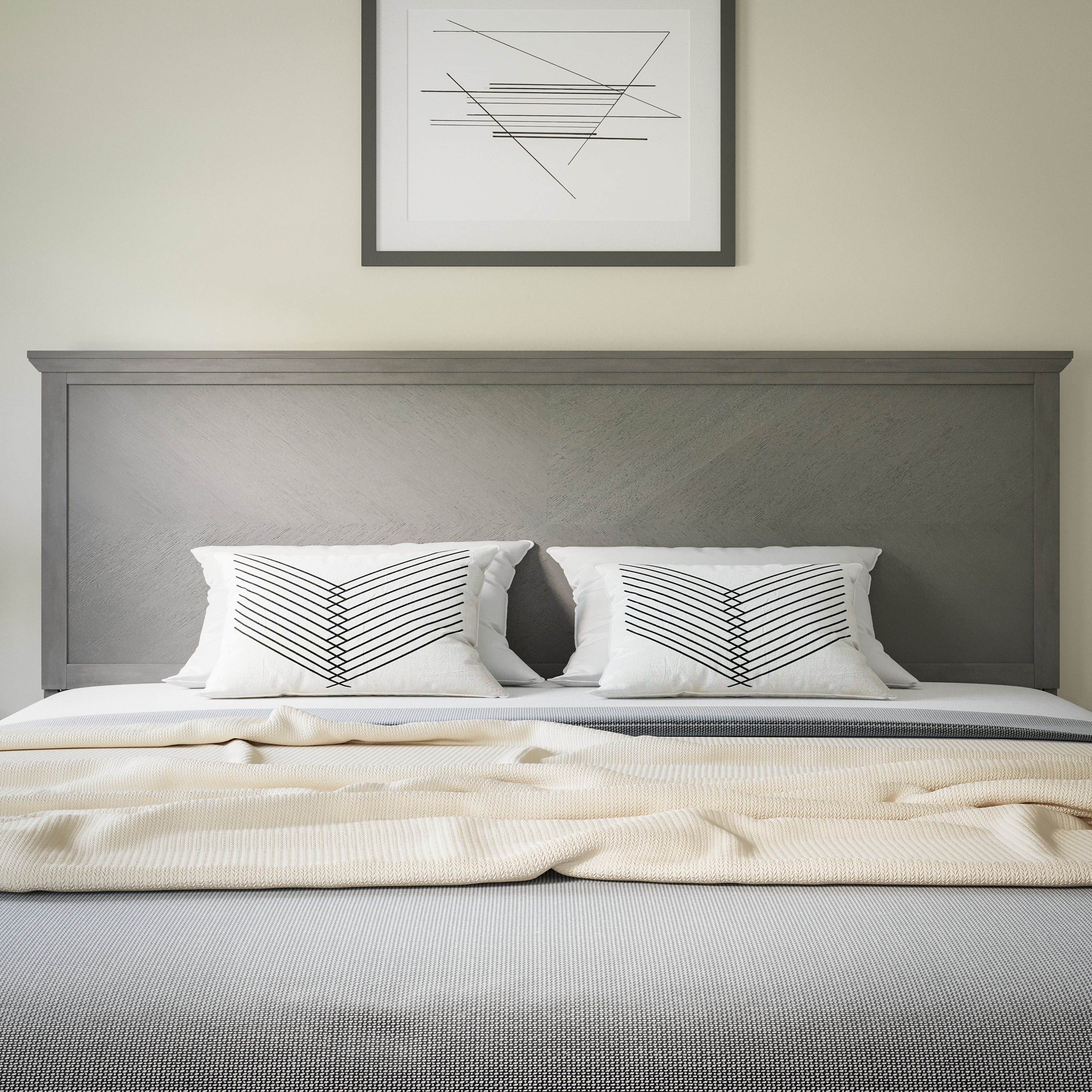 Fiona Herring Bone Wooden Adjustable Headboard for Universal Metal Bed Frames