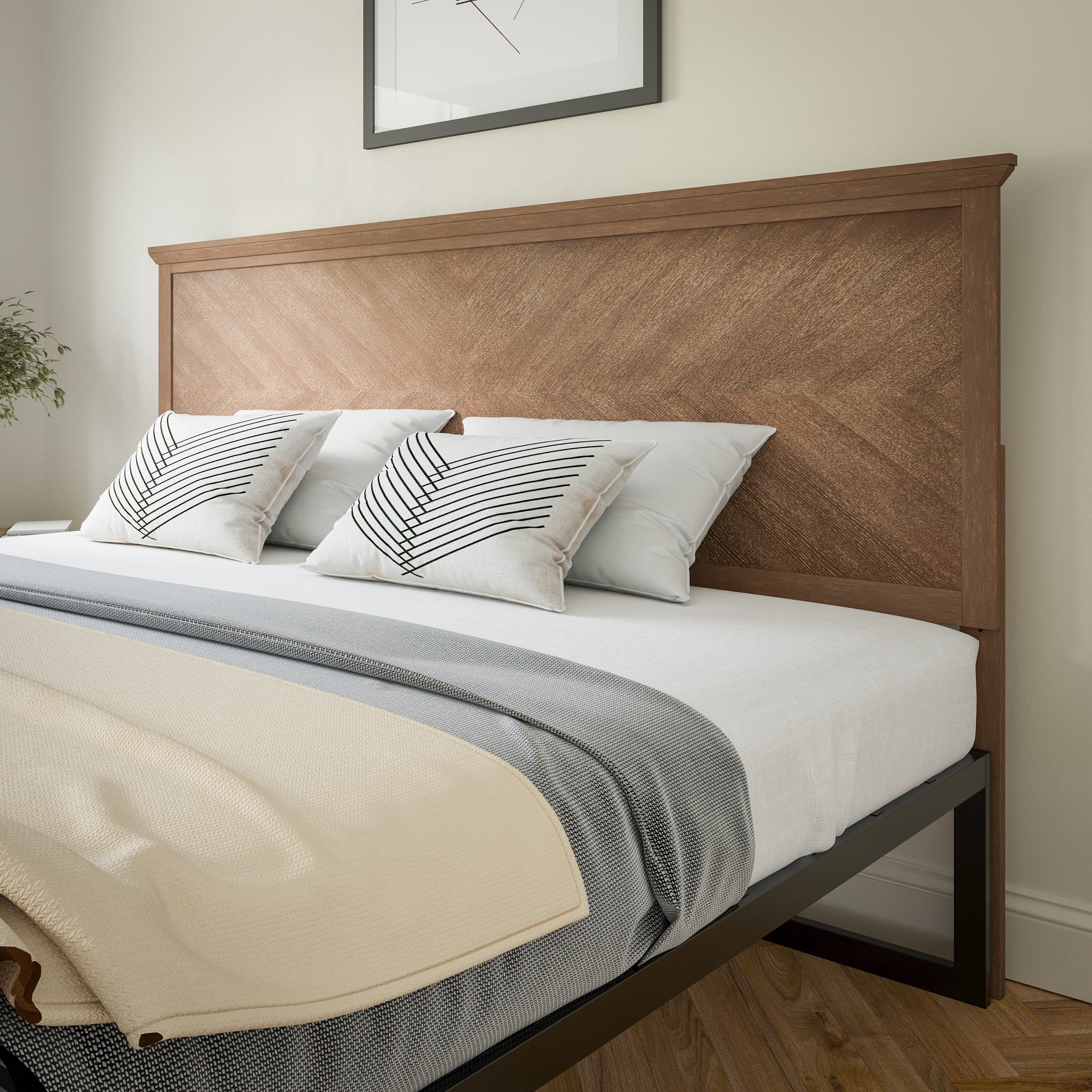 Fiona Herring Bone Wooden Adjustable Headboard for Universal Metal Bed Frames