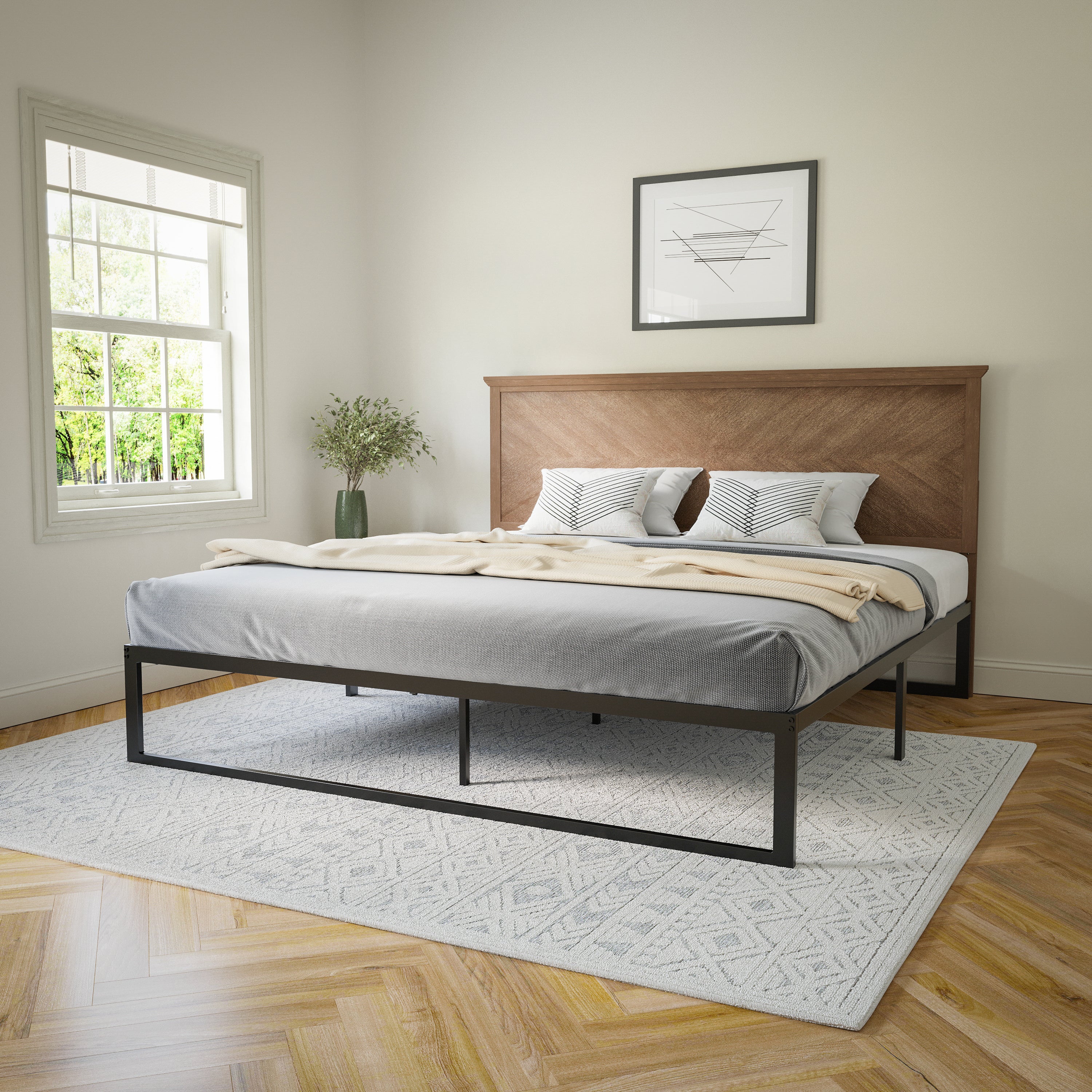 Fiona Herring Bone Wooden Adjustable Headboard for Universal Metal Bed Frames