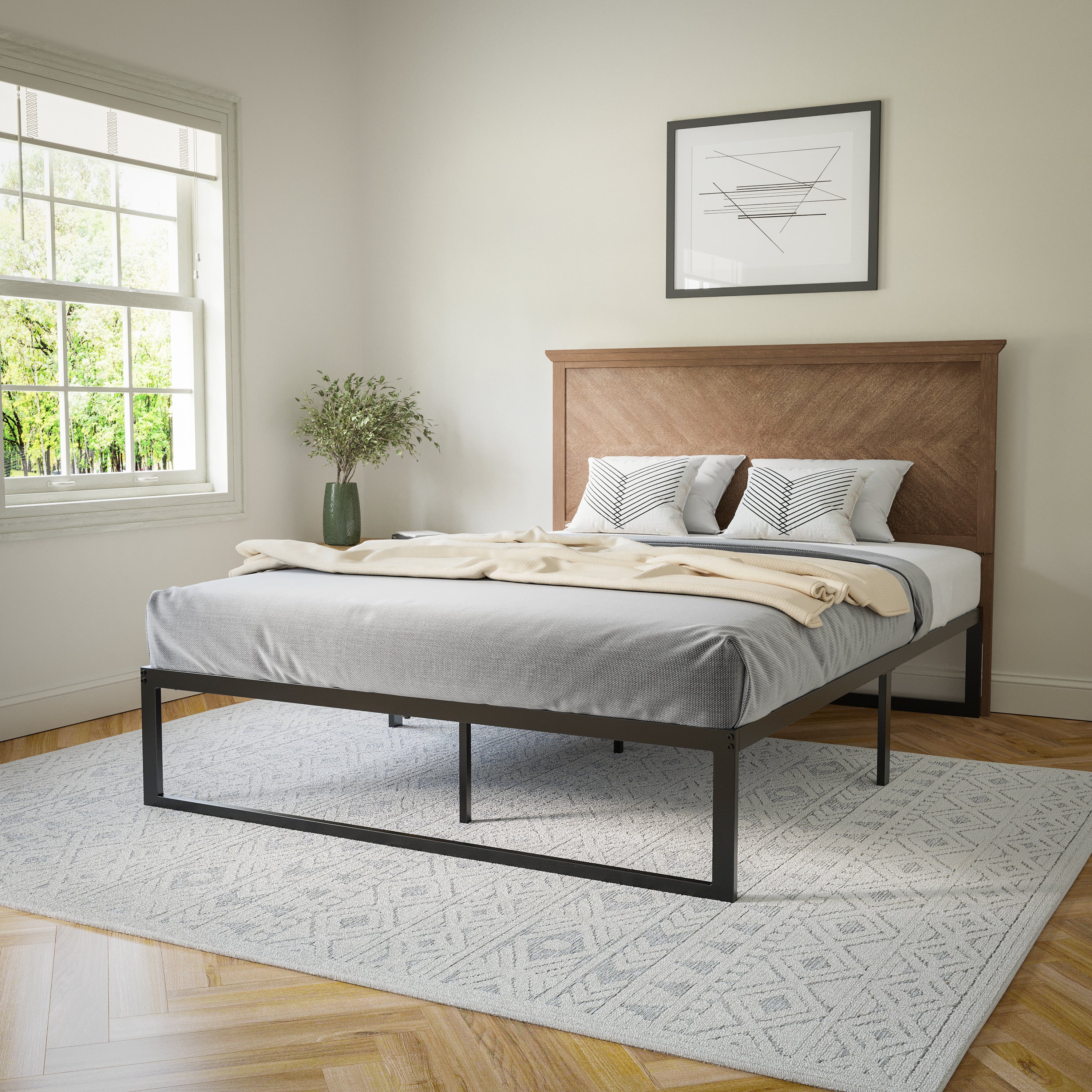 Fiona Herring Bone Wooden Adjustable Headboard for Universal Metal Bed Frames