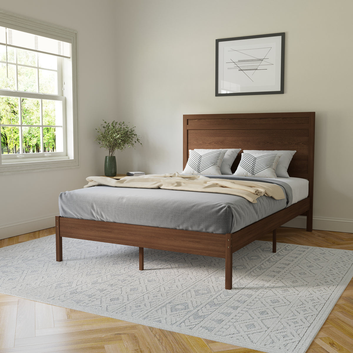 Kingston Solid Wood Platform Bed with Wooden Slats and Headboard, No Box Spring Needed