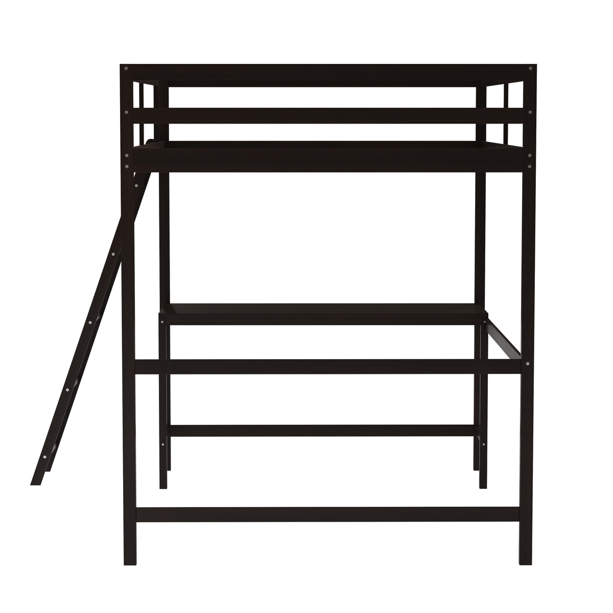 Riley Loft Bed Frame with Desk, Wooden Bed Frame with Protective Guard Rails & Ladder for Kids and Teens