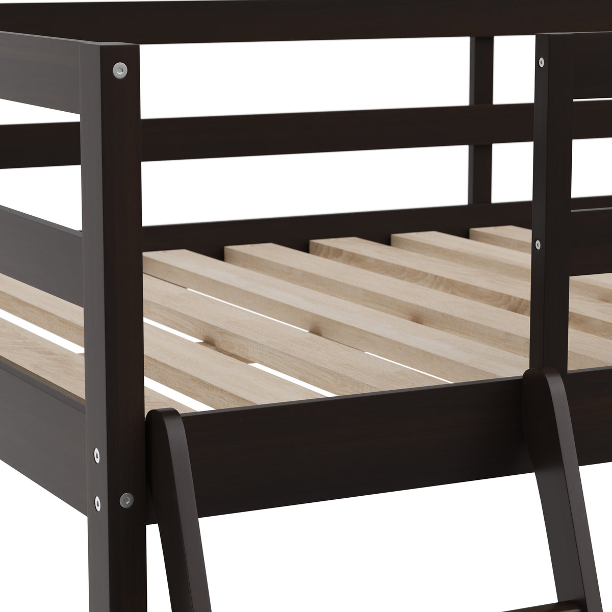 Riley Loft Bed Frame with Desk, Wooden Bed Frame with Protective Guard Rails & Ladder for Kids and Teens