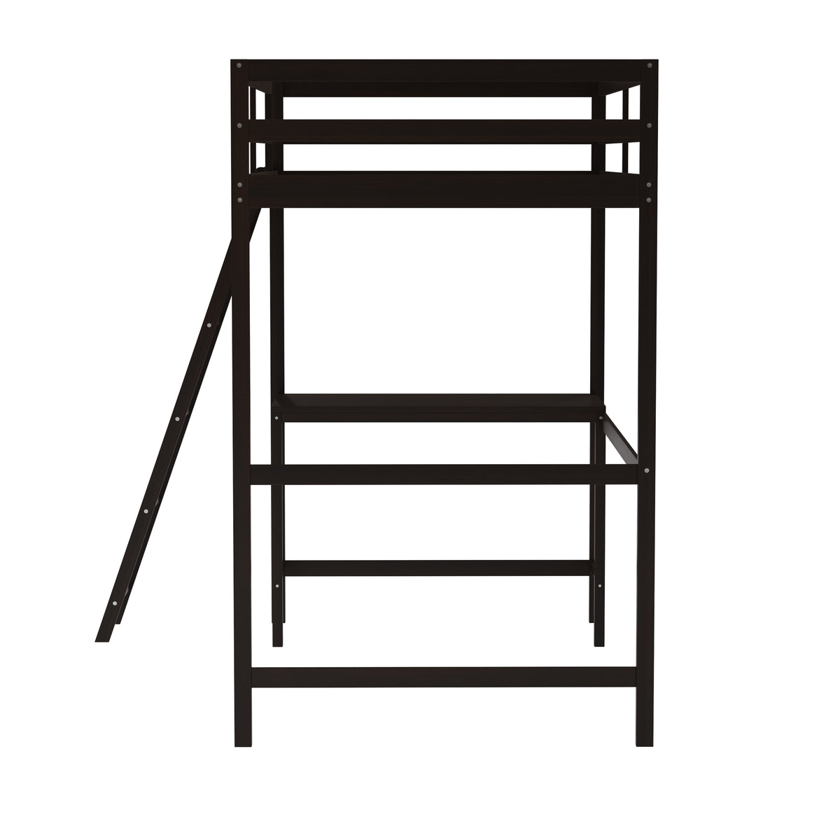 Riley Loft Bed Frame with Desk, Wooden Bed Frame with Protective Guard Rails & Ladder for Kids and Teens