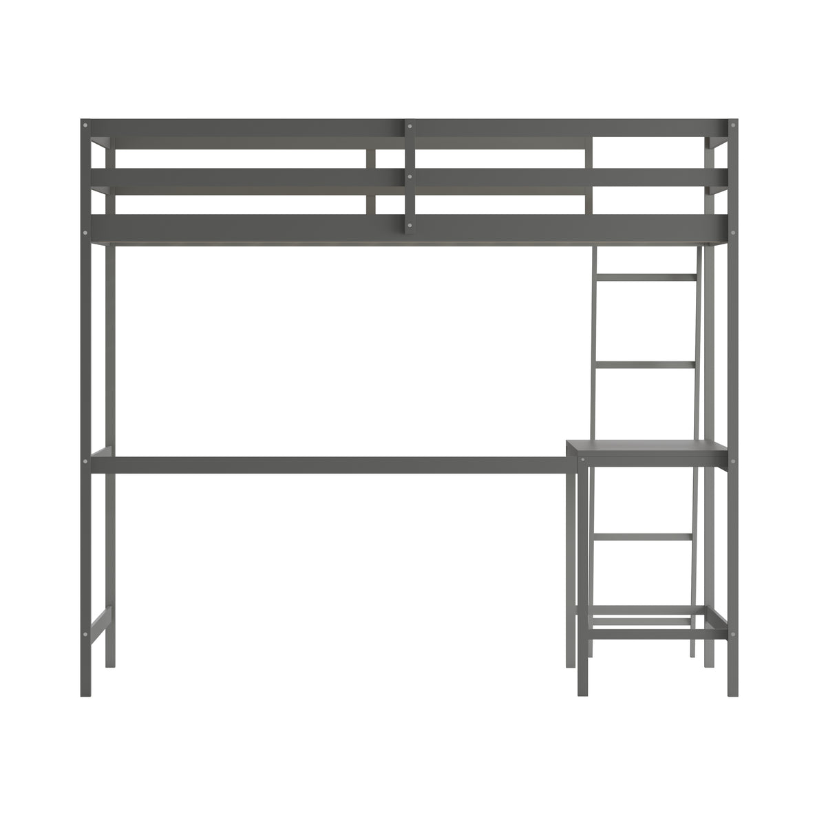 Riley Loft Bed Frame with Desk, Wooden Bed Frame with Protective Guard Rails & Ladder for Kids and Teens