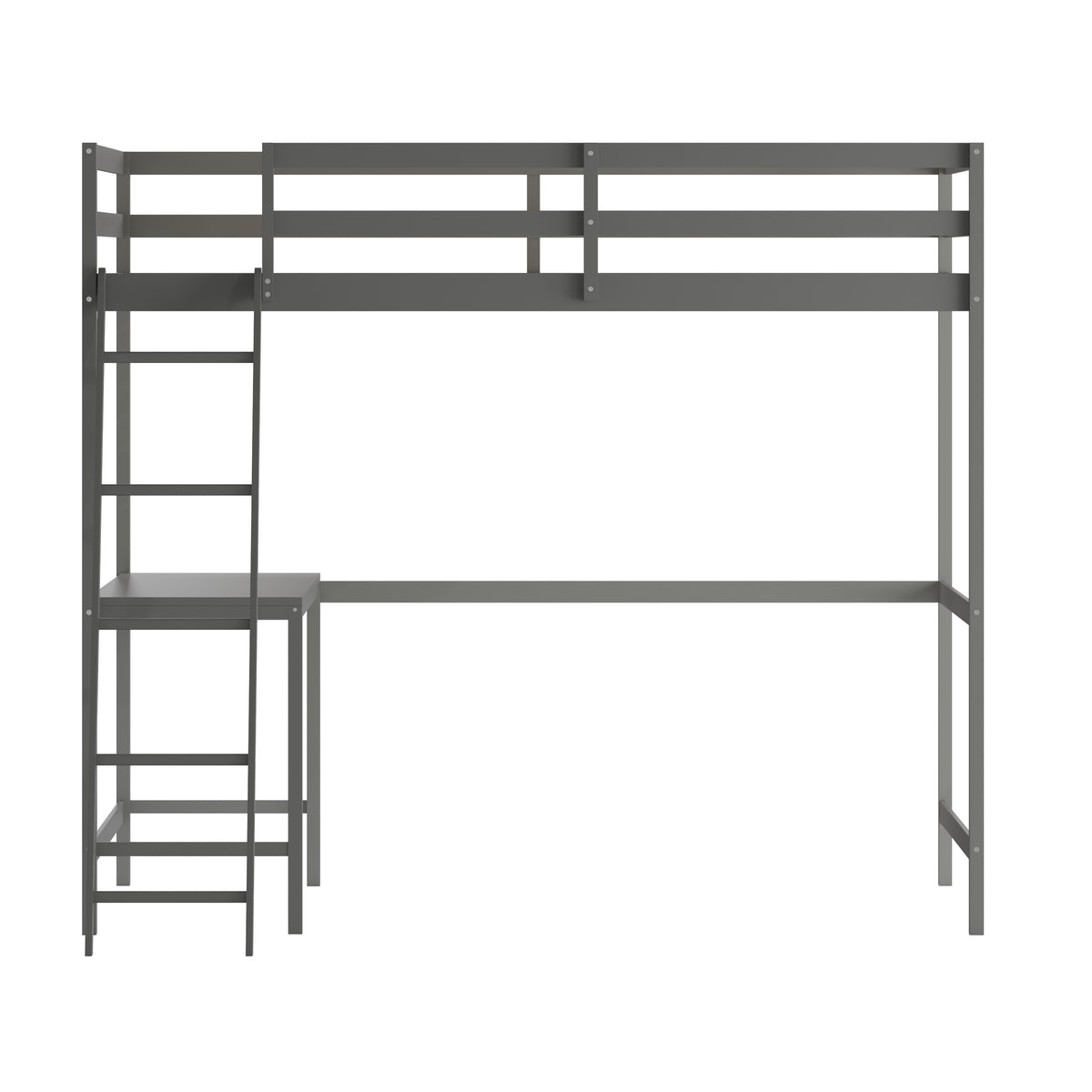 Riley Loft Bed Frame with Desk, Wooden Bed Frame with Protective Guard Rails & Ladder for Kids and Teens