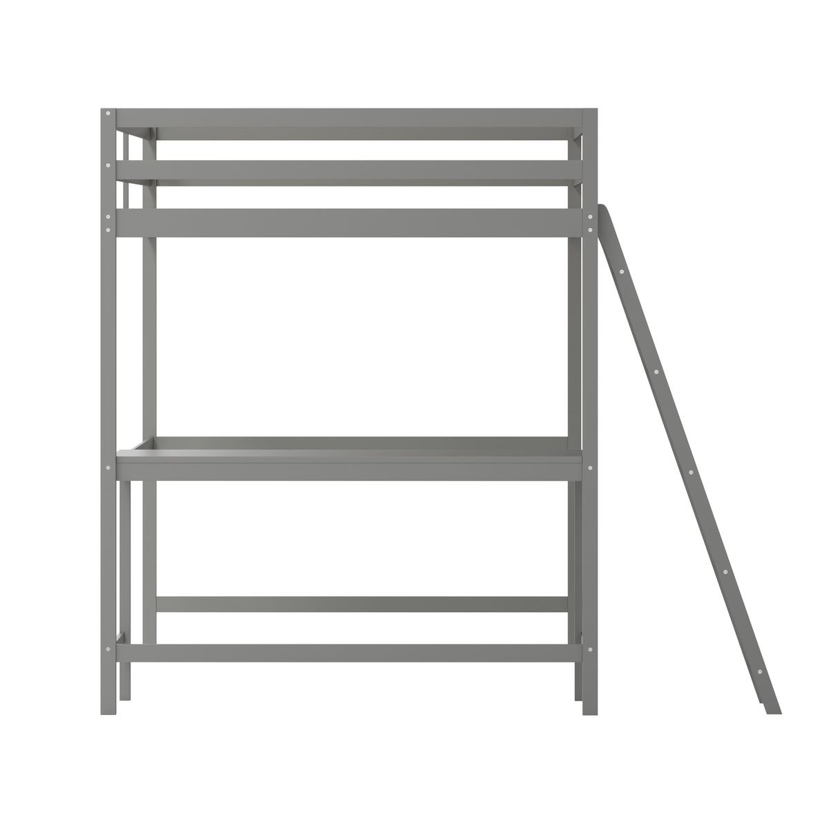Riley Loft Bed Frame with Desk, Wooden Bed Frame with Protective Guard Rails & Ladder for Kids and Teens