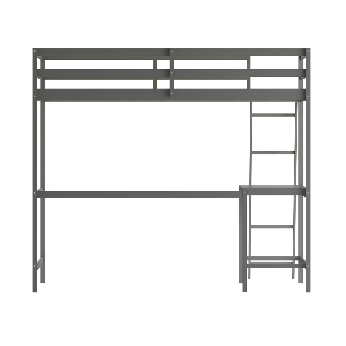 Riley Loft Bed Frame with Desk, Wooden Bed Frame with Protective Guard Rails & Ladder for Kids and Teens