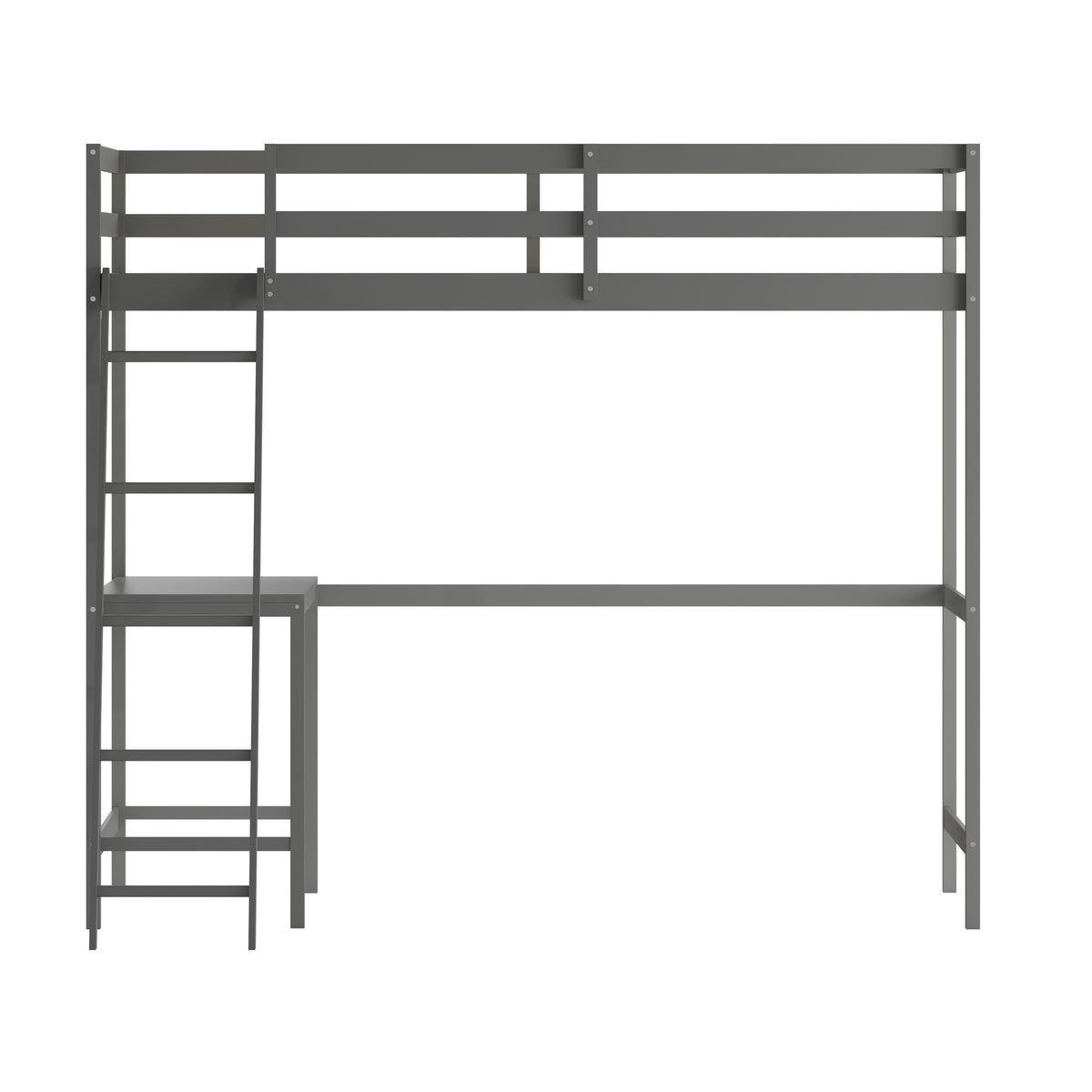Riley Loft Bed Frame with Desk, Wooden Bed Frame with Protective Guard Rails & Ladder for Kids and Teens